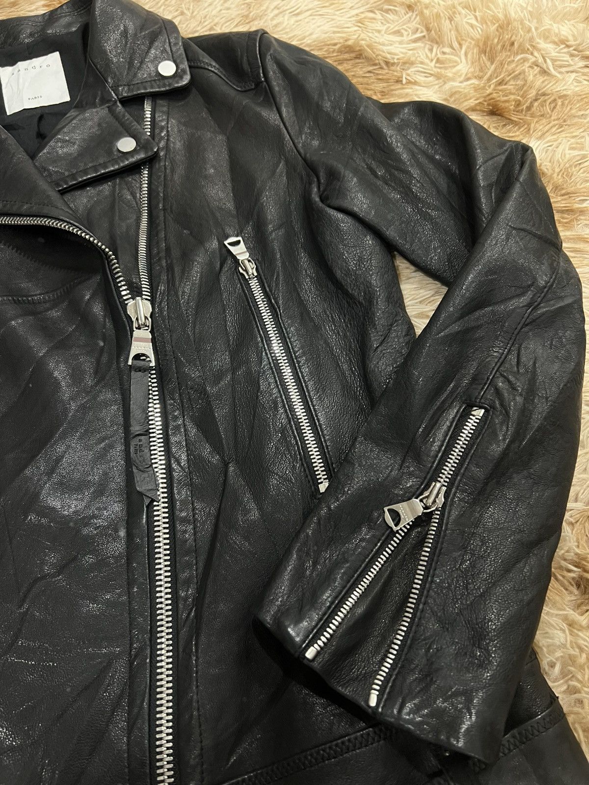 Sandro Sandro Paris Lambskin Leather Biker Jacket Size US XS / EU 42 / 0 - 4 Thumbnail