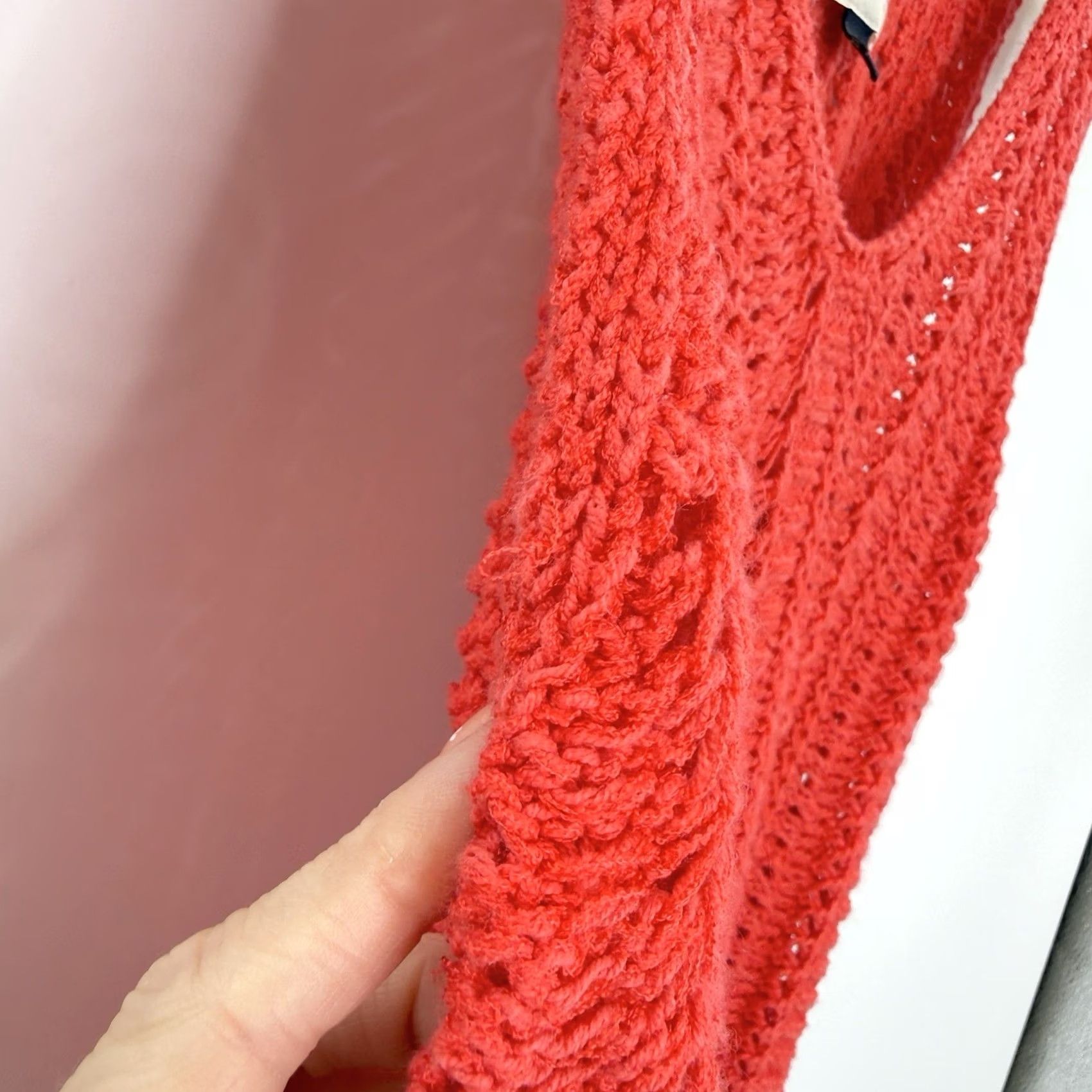 Vintage Universal Thread Sweater L Coral Red Open Knit Sleeveless Beachy Boho Coastal Womens Size L / US 10 / IT 46 - 6 Thumbnail