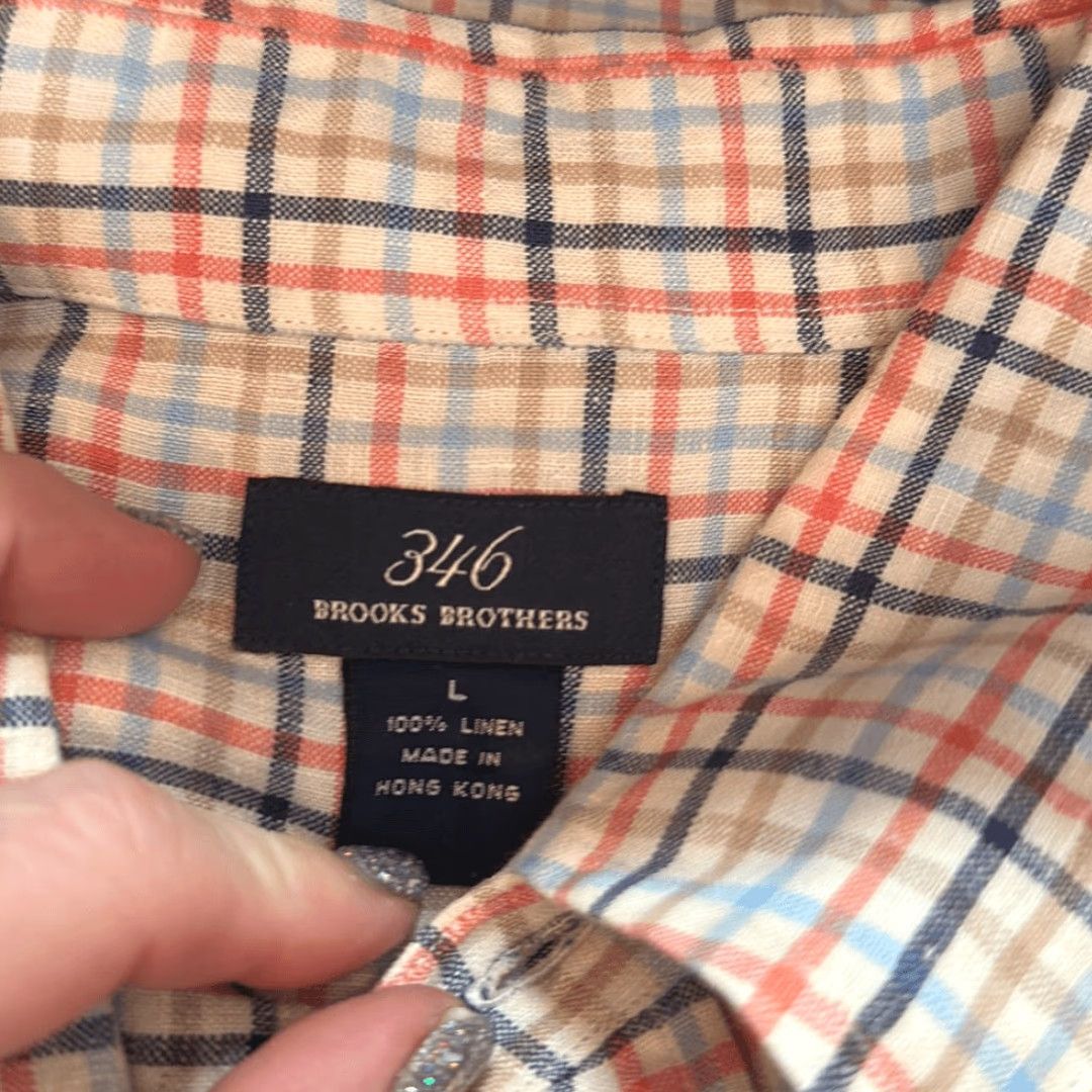 Brooks Brothers Brooks Brothers 346 Mens Linen Plaid Shirt L Long Sleeve Button-Up Multicolor Blue Tan Orange Size US L / EU 52-54 / 3 - 5 Thumbnail