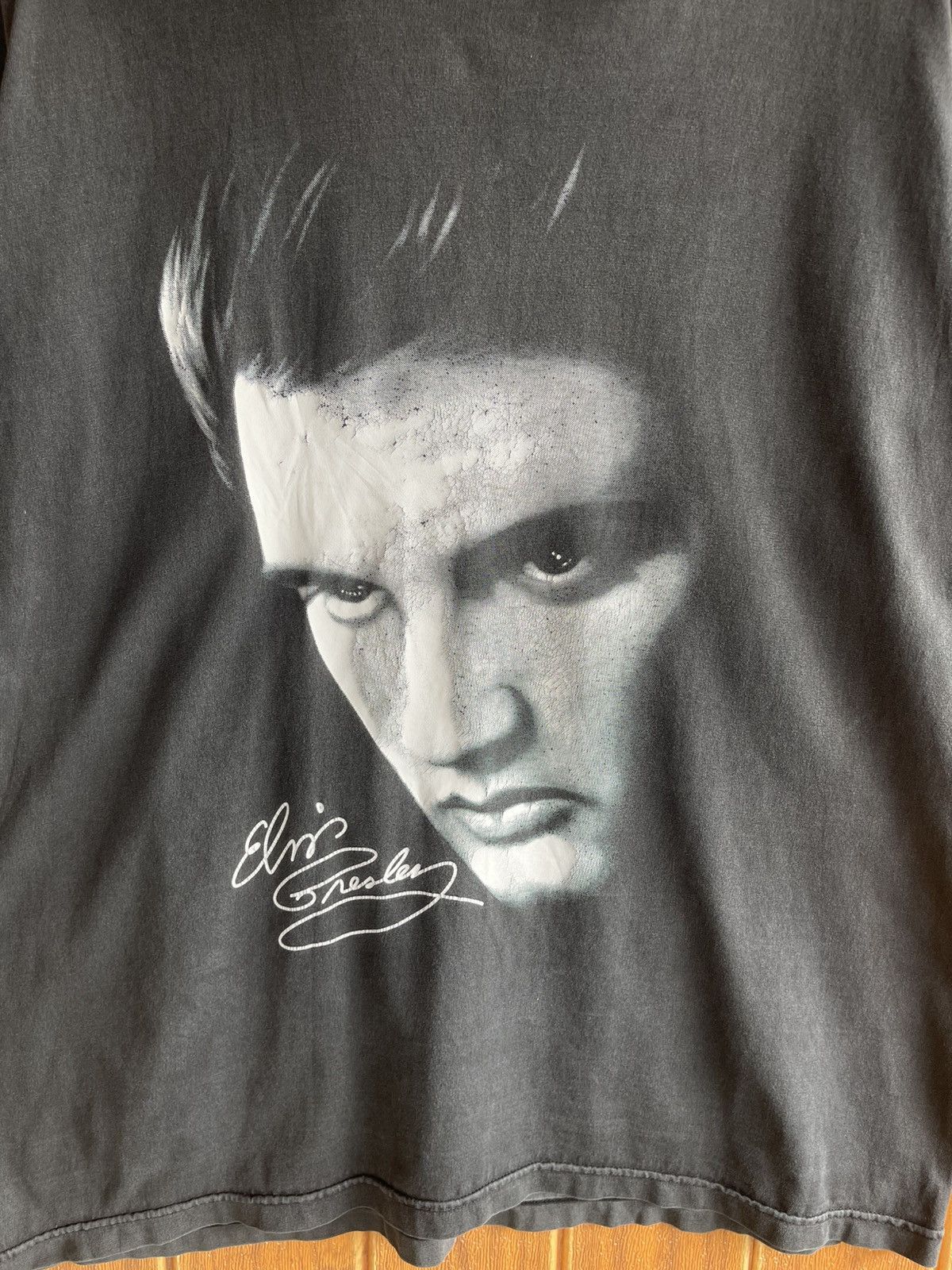 Band Tees Vintage90💢ELVIS PRESLEY💢Big Print Mirror Sun Faded Black Tee Size US XL / EU 56 / 4 - 9 Thumbnail