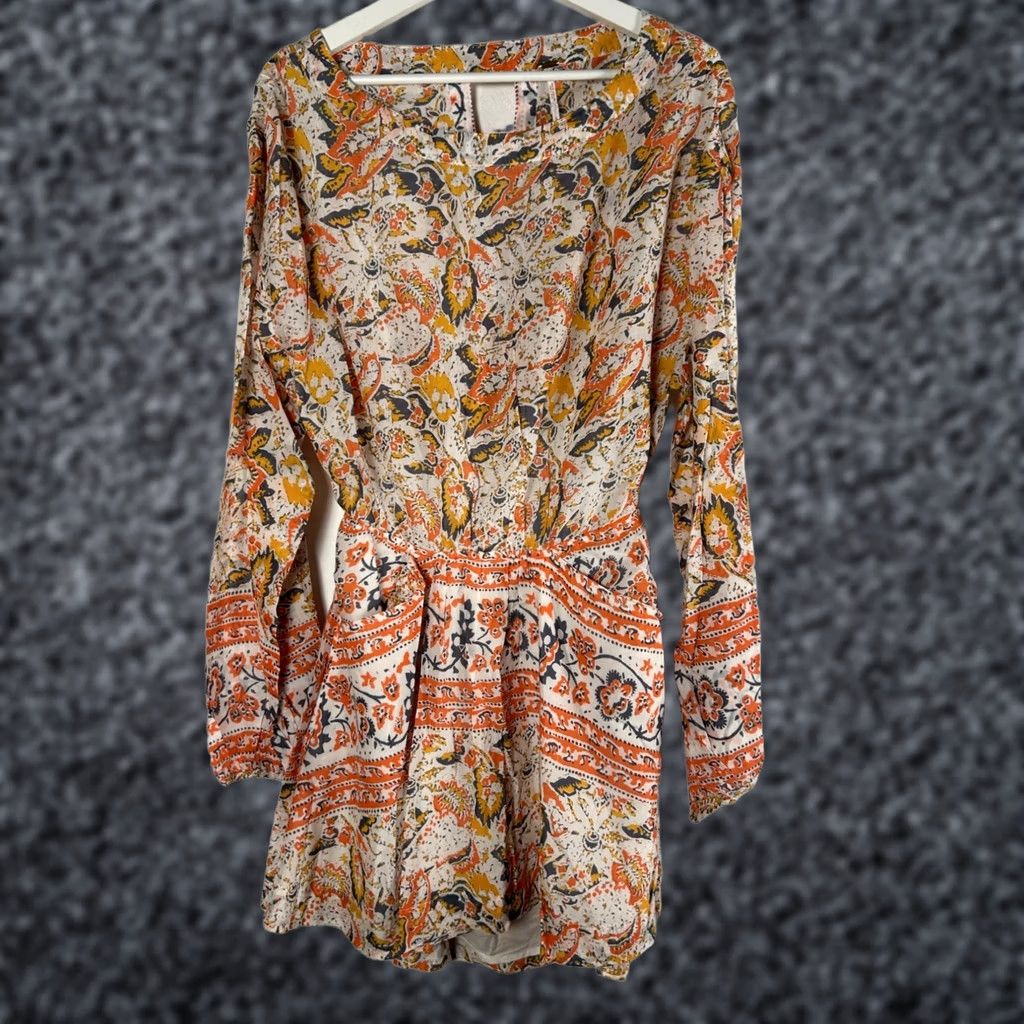 Free People VINTAGE-NOT? Free People Mini Dress Short Sun Printed Long Sleeve Cut Out Back Button NWOT Size S / US 4 / IT 40 - 1 Thumbnail