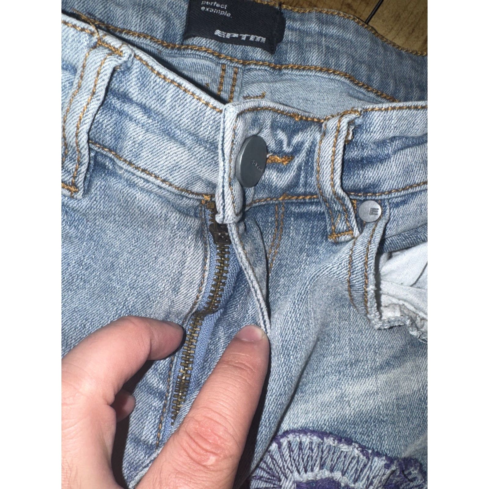 Denime EPTM Jeans Flared Denim Streetwear Distressed Embroidered Blue 30x33 Mens Regular Jeans Size US 30 / EU 46 - 4 Thumbnail