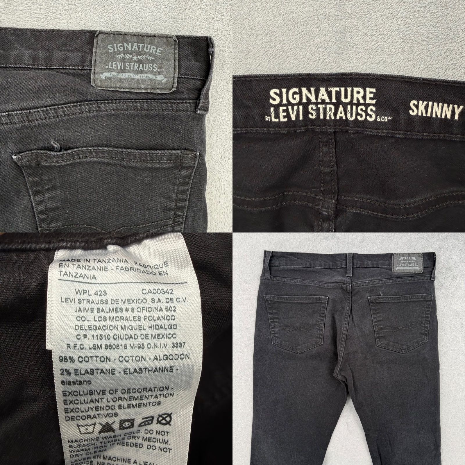 Vintage Signature Levi Strauss Skinny Jeans Mens Black Denim Mid Rise Size W 33 L30 Size 24" / US 00 / IT 34 - 8 Thumbnail