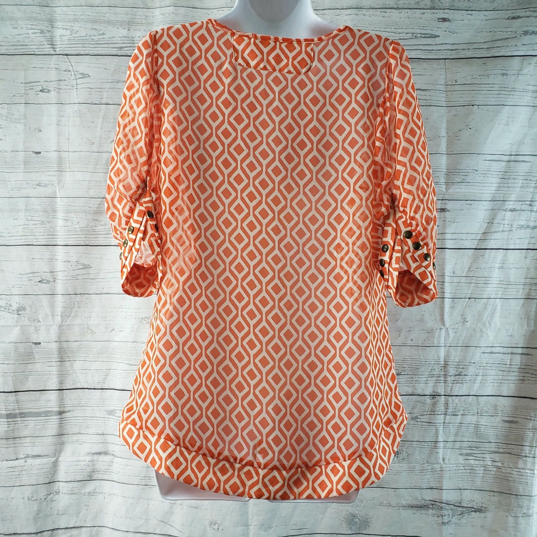 Vintage 41Hawthorn Womens Blouse Shirt Sz S Orange 3/4 Sleeve Sheer Studded Vintage: No Size S / US 4 / IT 40 - 4 Thumbnail