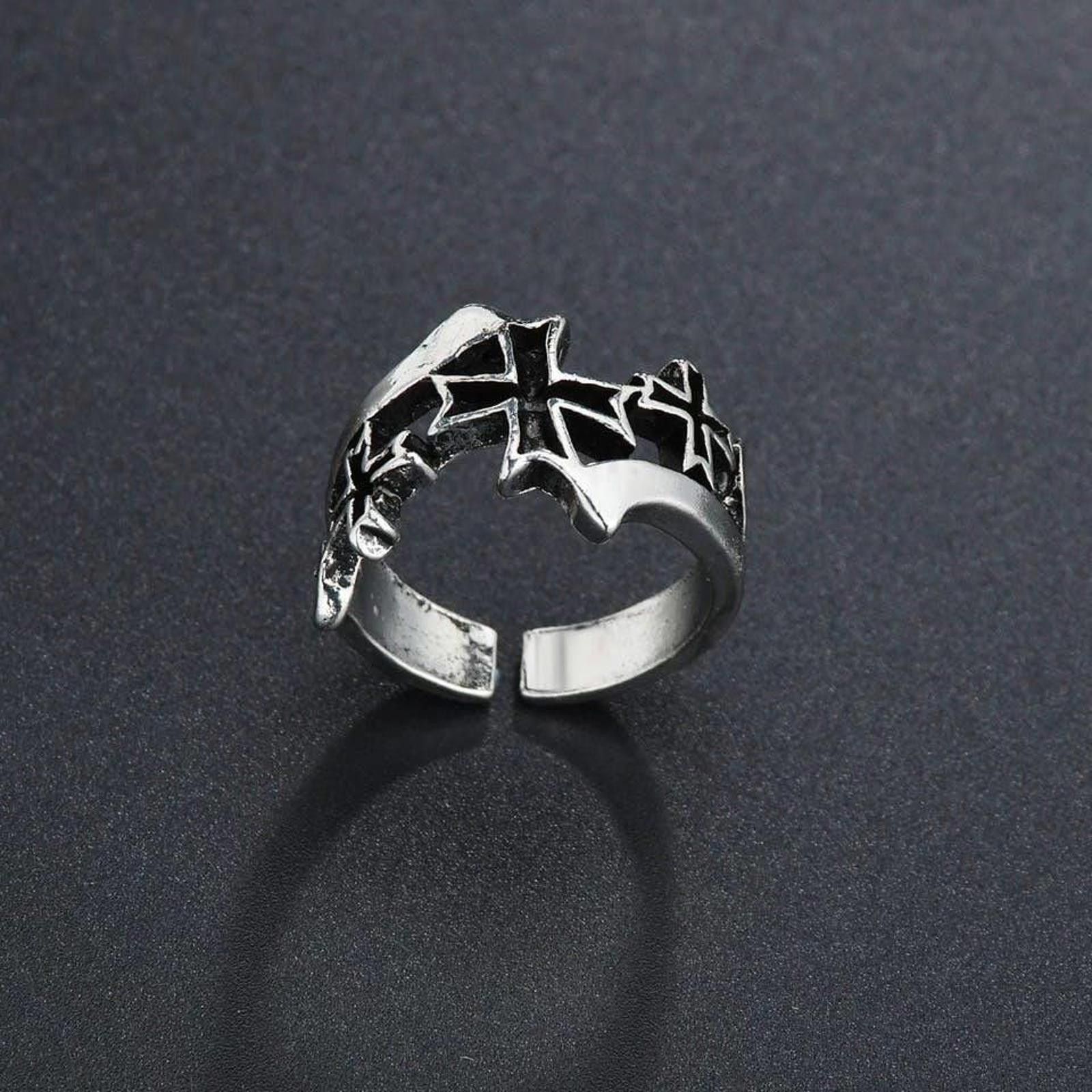 Jewelry Gothic Repeat Cross Ring Silver Grunge Punk Black Jewelry Size ONE SIZE - 1 Thumbnail