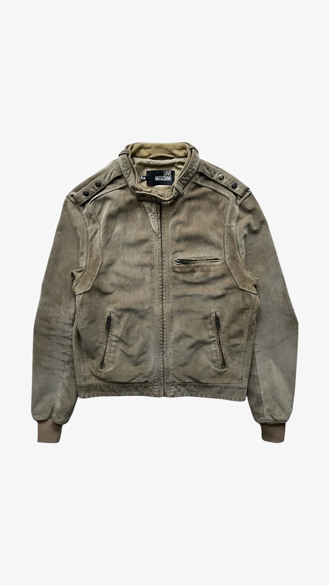 Love Moschino Vintage Y2K Women's Love Moschino Beige Leather Biker Jacket Size M / US 6-8 / IT 42-44 - 1 Thumbnail