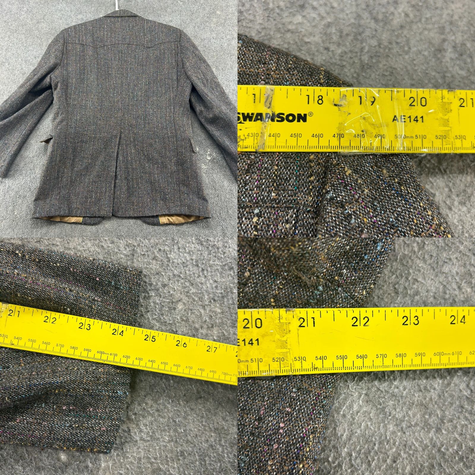 Vintage VINTAGE Larry Mahans Blazer Shirt Mens 42R Brown Wool Tweed Herringbone 90s USA Two-Button Cuff Missing Button Size 42R - 8 Thumbnail