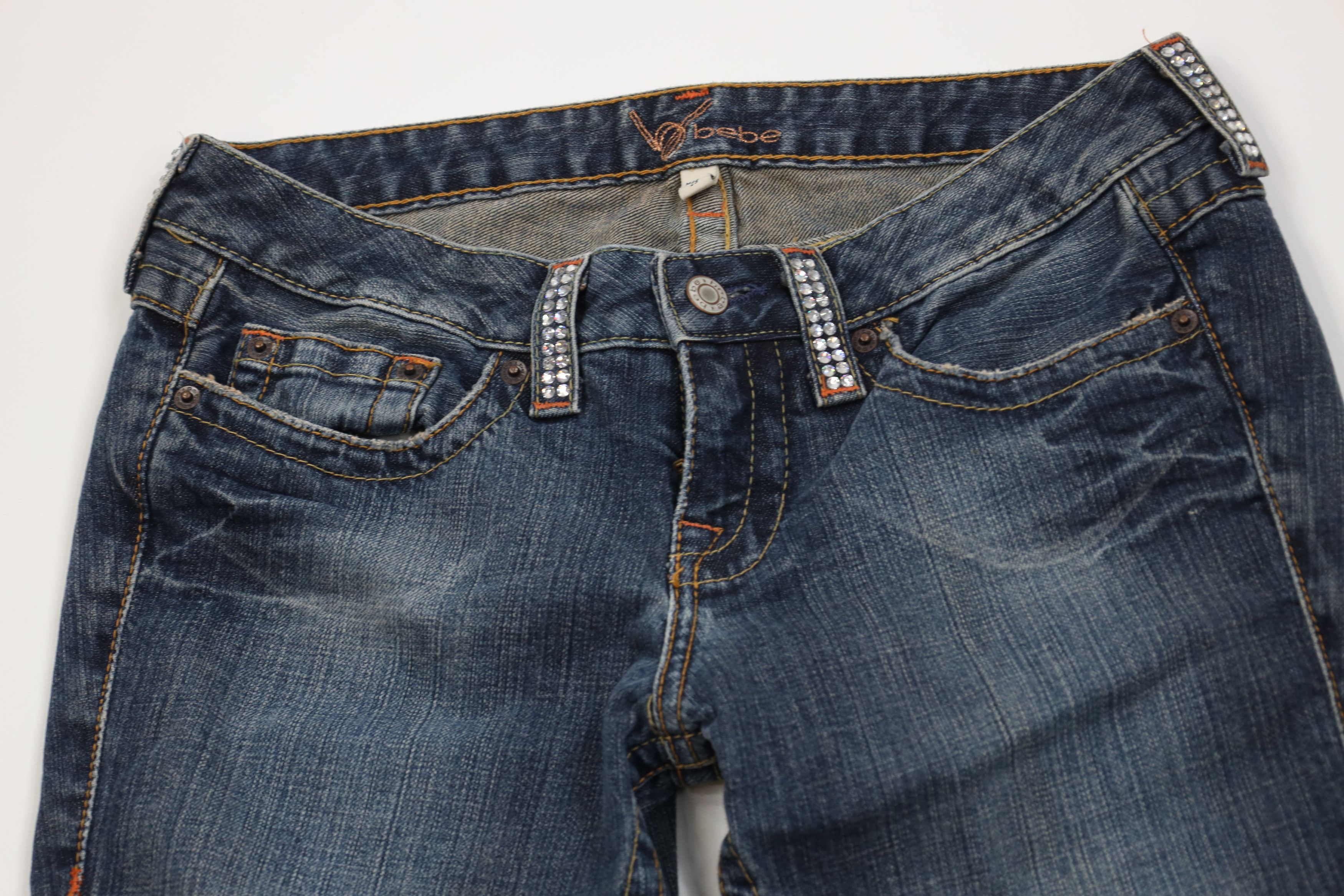 Bebe Vintage 90s Y2K Bebe Rhinestone Wide Leg Denim Jeans USA Size 29" - 2 Thumbnail
