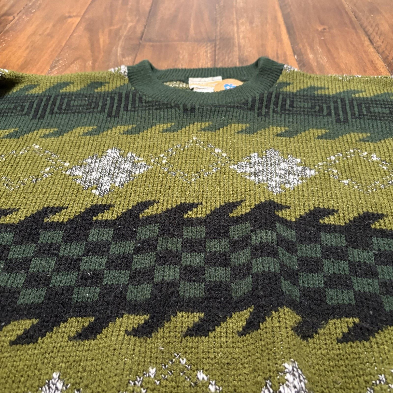 Vintage Vtg Adam Sloane Sweater Mens L Green Geometric Knit USA 90s Size US L / EU 52-54 / 3 - 5 Thumbnail