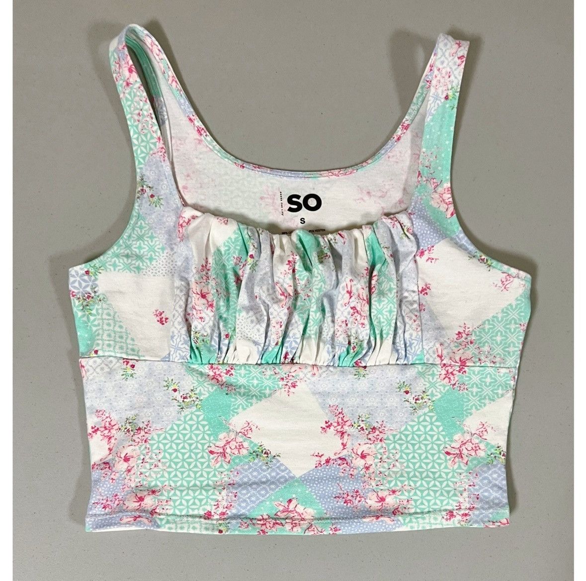 Vintage SO Paisley Patchwork Floral Ruched Crop Top Shirt Size S 🧚🏼‍♀️✨ Size S / US 4 / IT 40 - 1 Thumbnail