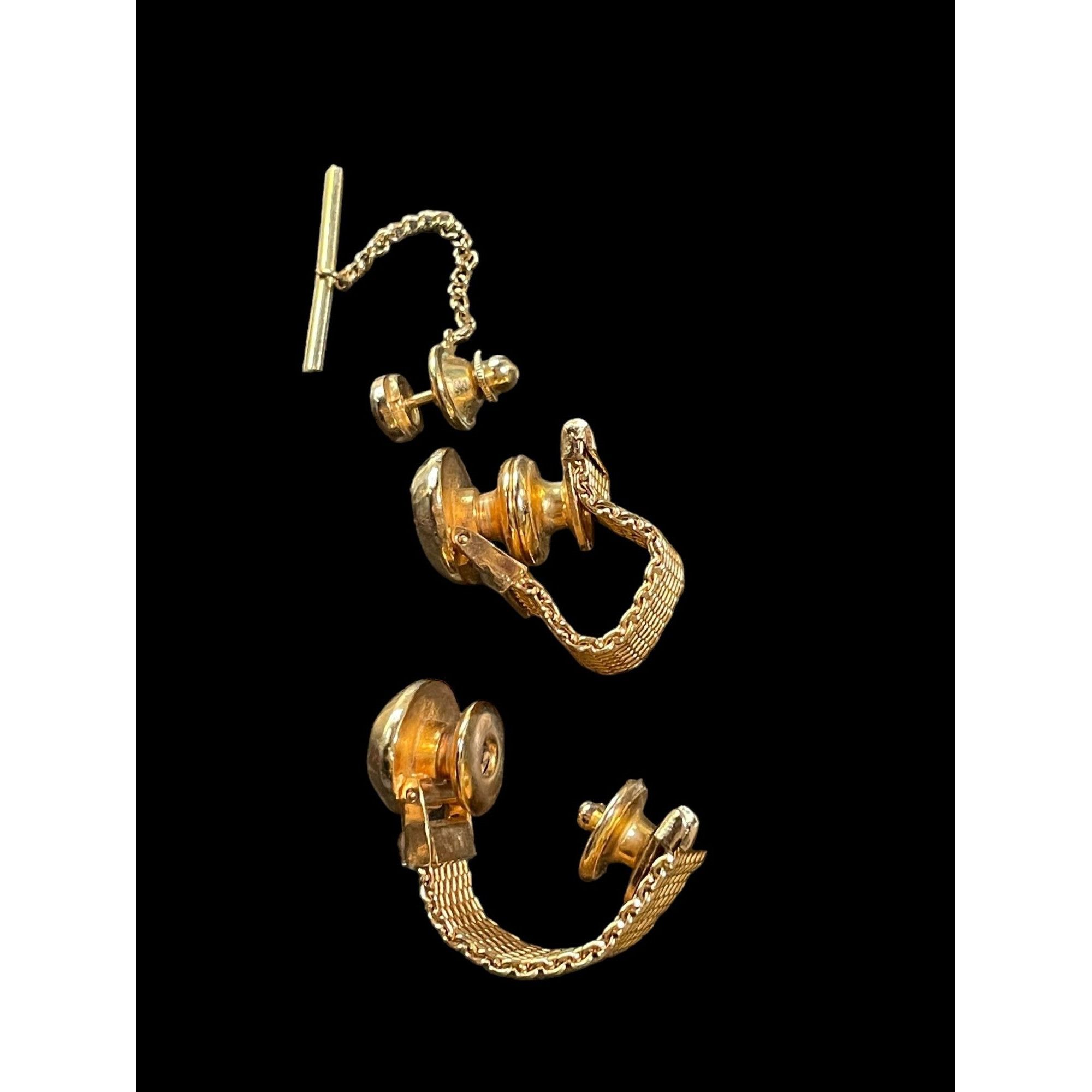 Jewelry × Vintage Vintage Oval Gold Tone Cufflinks Clasps and Tie Pin Size ONE SIZE - 2 Thumbnail