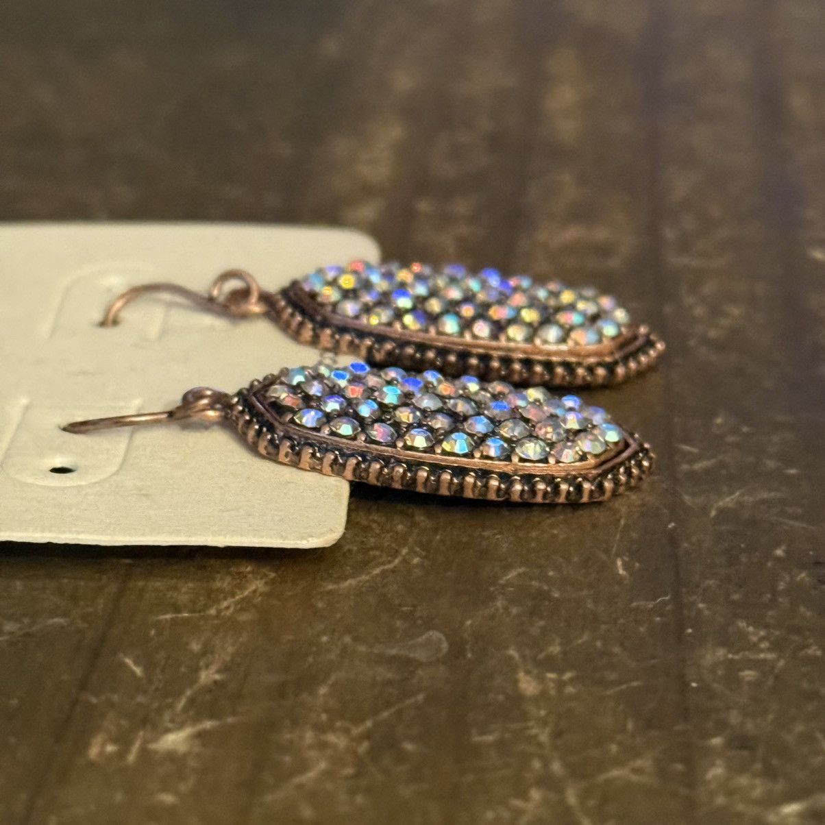 Other No. 3 bronze tone oval AB rhinestone dangle earrings Size ONE SIZE - 3 Thumbnail