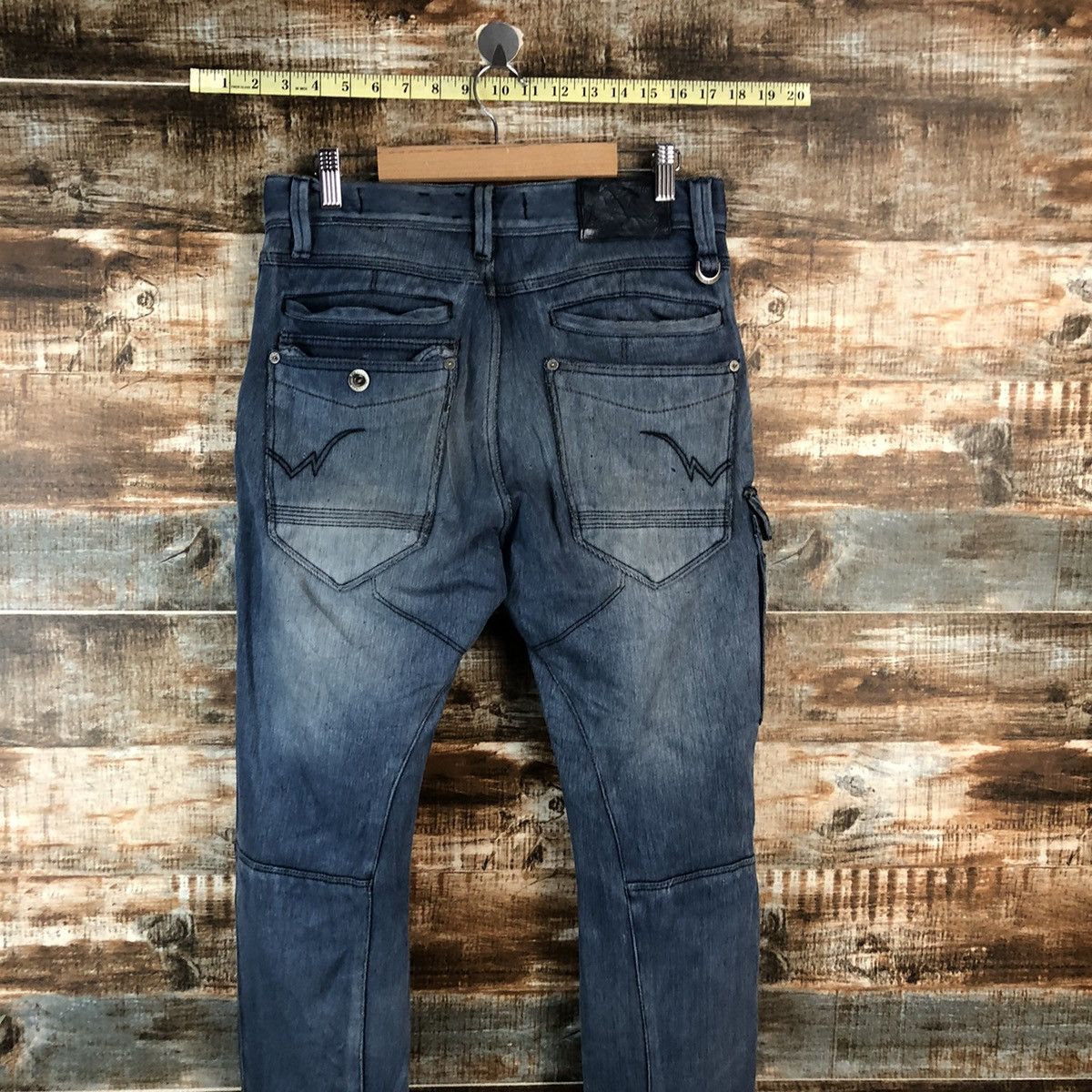 Japanese Brand Field Core Blue ripped Distressed Denim cargo Pants #A2126 Size US 29 - 18 Thumbnail