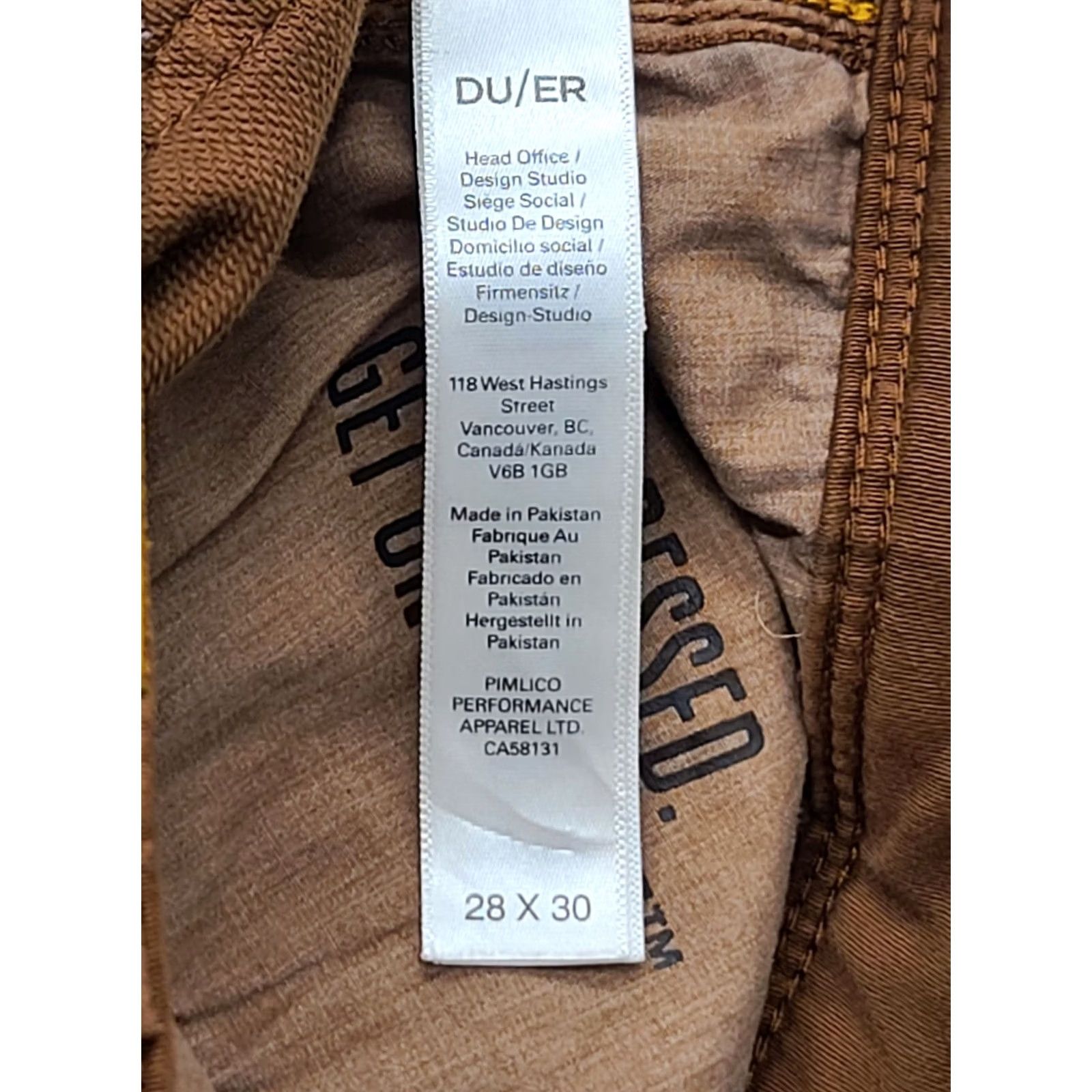 Vintage DU/ER Pants Mens 28x29 Relaxed Fit Tapered Leg Chino Twill Brown with Pockets Size US 28 / EU 44 - 3 Thumbnail