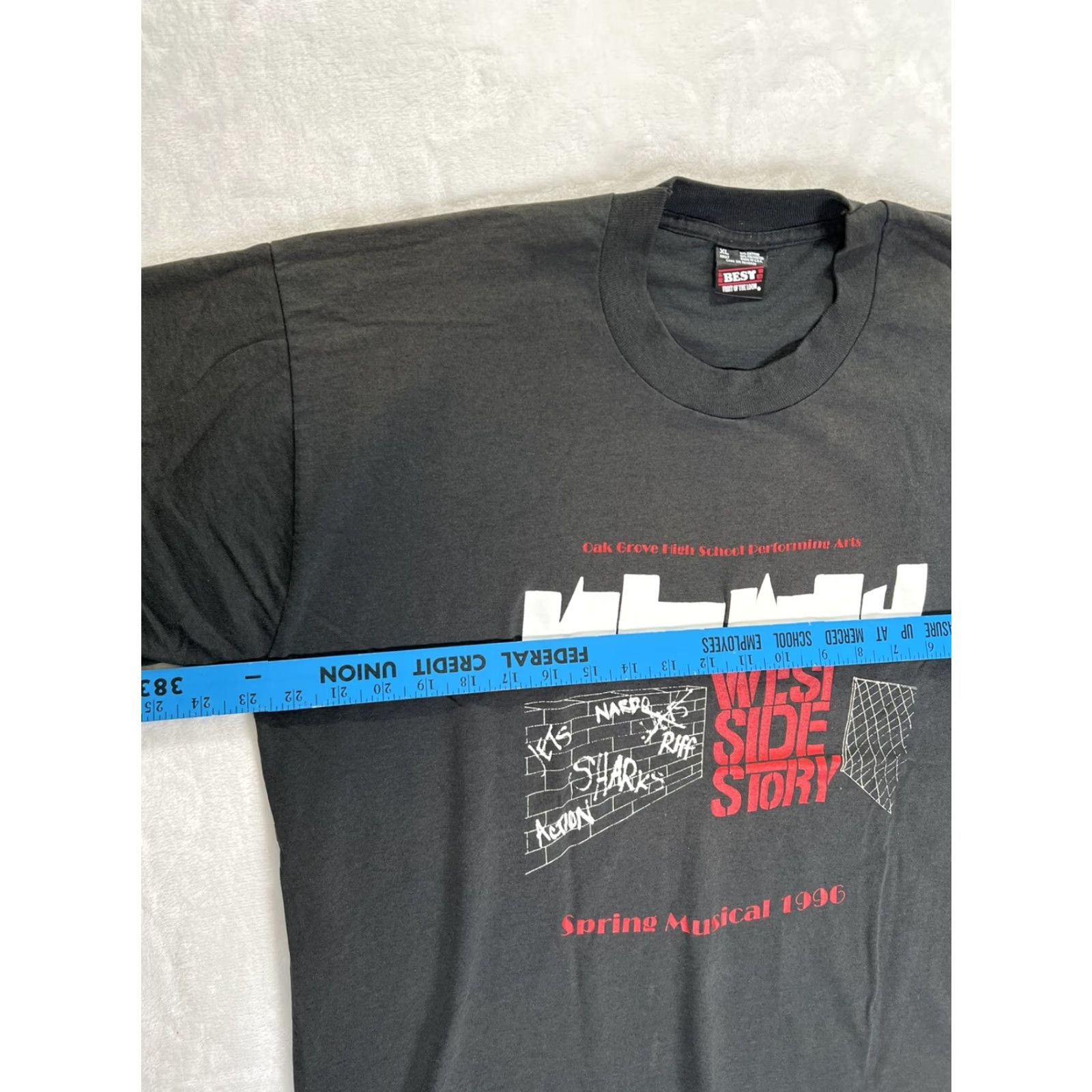 Fruit Of The Loom VINTAGE West Side Story Musical T-Shirt XL Black Men Short Sleeve 90s Theater 1996 Oak Grove High School Size US XL / EU 56 / 4 - 7 Thumbnail