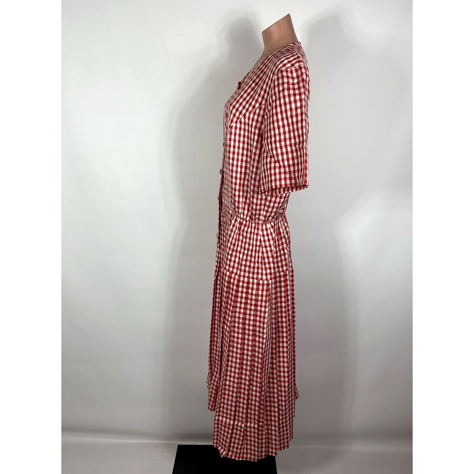 Vintage Vtg 80s Dress Western Cowgirl Red Checkered Midi A-Line Button Down sz L Size L / US 10 / IT 46 - 7 Thumbnail