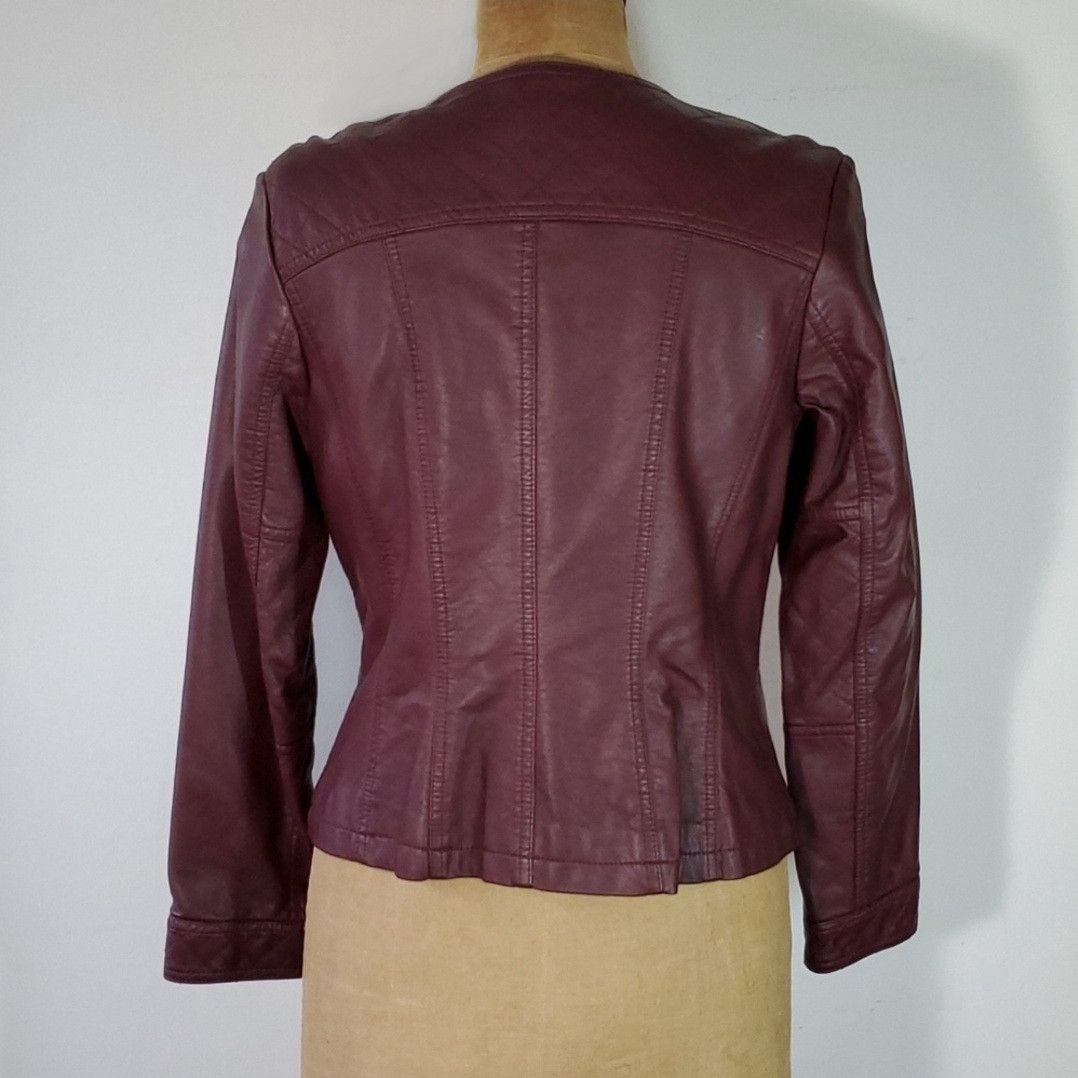 Alfani Alfani Size M NEW Moto Jacket Faux Leather Burgundy Quilted Size M / US 6-8 / IT 42-44 - 5 Thumbnail
