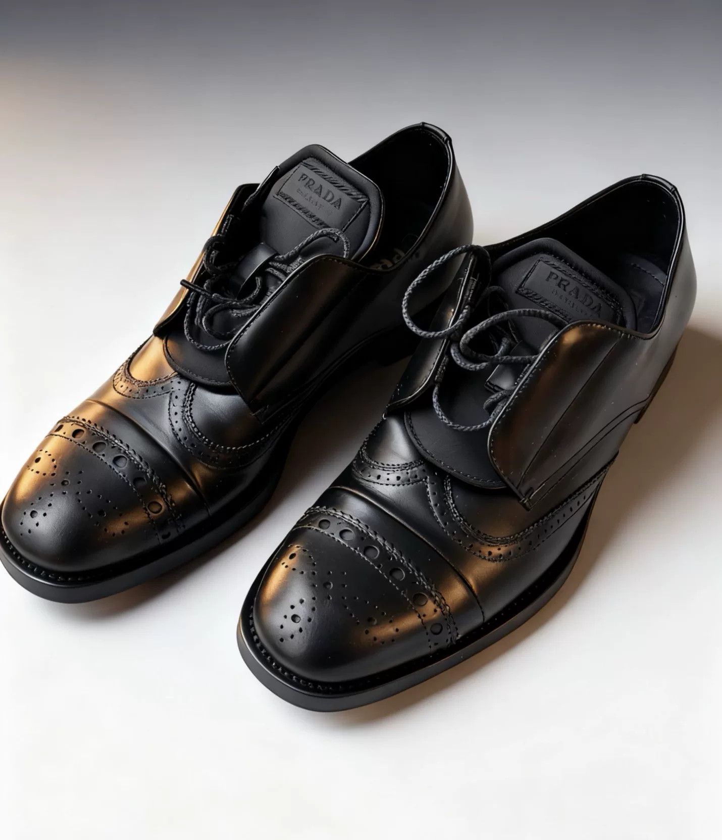 Prada Prada Men's Black Brogue Leather Shoes Size US 7 / EU 40 - 1 Thumbnail