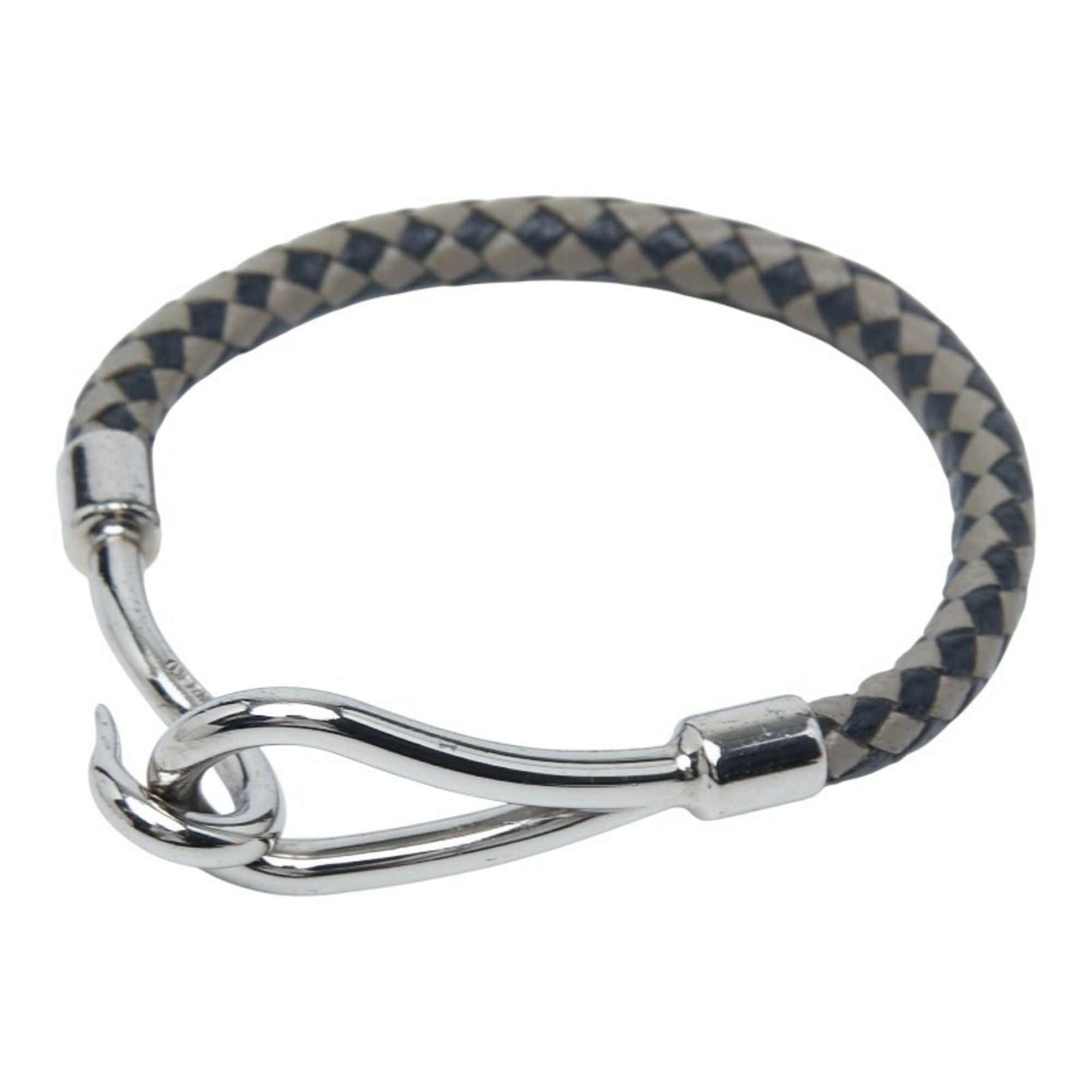 Hermes Jumbo Bracelet Silver Black Metal Leather Women's HERMES
