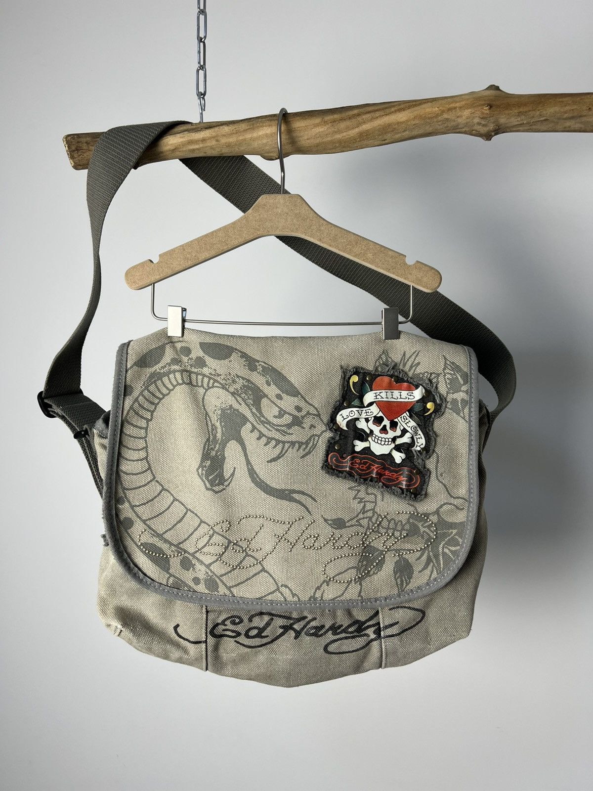 Christian Audigier x Ed Hardy Vintage Y2K Ed Hardy Snake Crossbody Bag in Brown, Men's