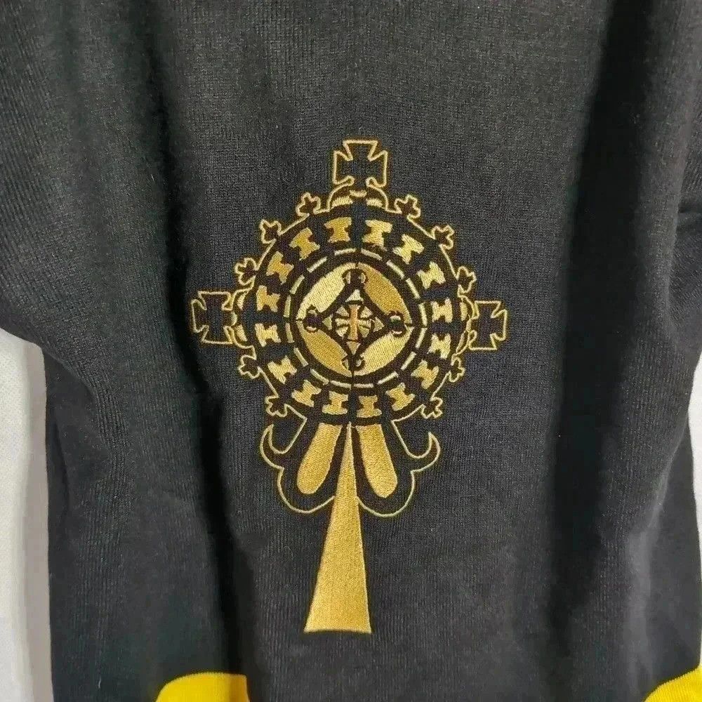 Vintage Black Eden Sweater Embroidered Gold Cross design sz M Size M / US 6-8 / IT 42-44 - 2 Thumbnail