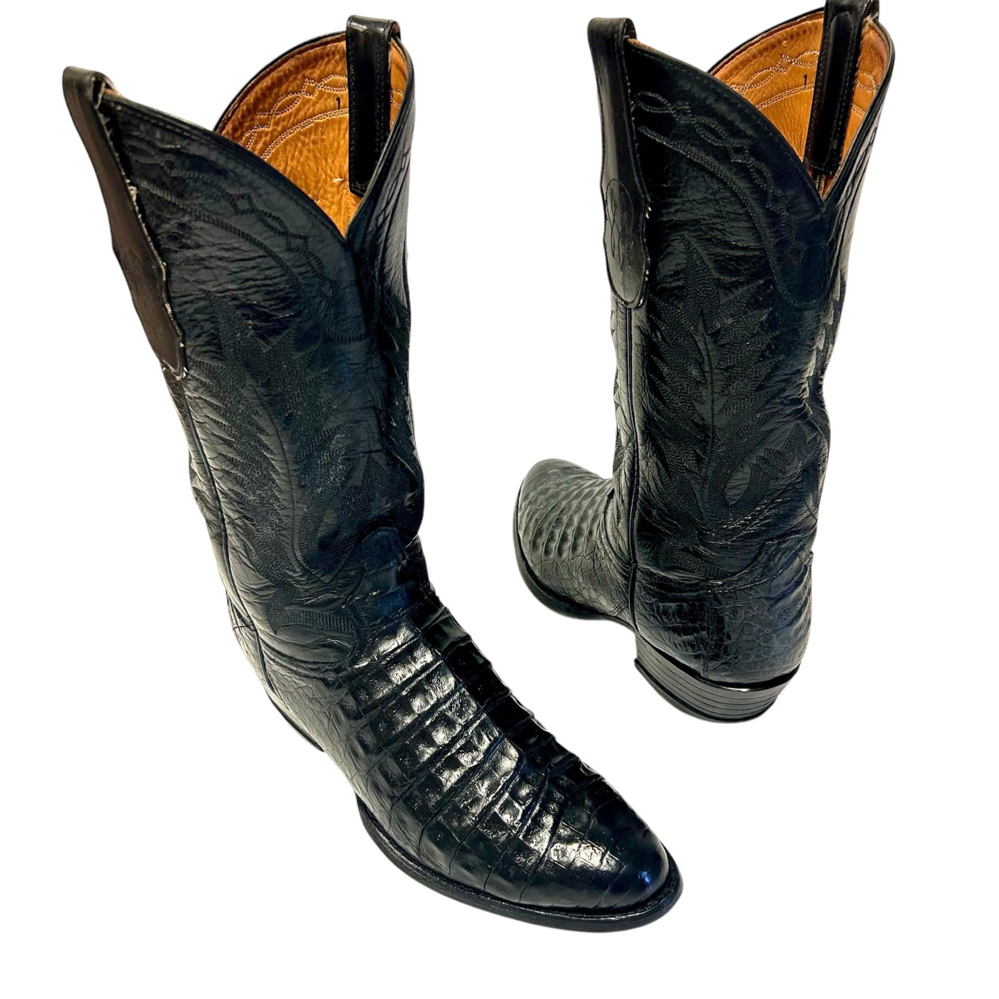 Tony Lama Vtg Tony Lama Black EXOTIC Leather Cowboy Western Boots Size US 9.5 / EU 42-43 - 1 Thumbnail