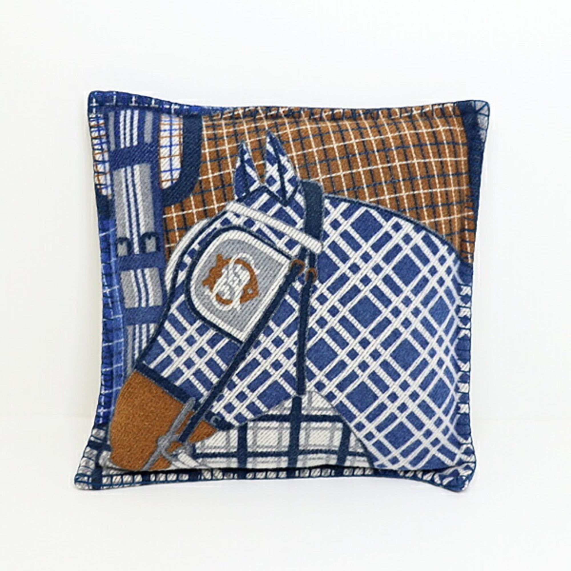image of Hermes Cushion Indigo Blue Sol Teal Horse Hose Hair Cashmere in Black, Women's