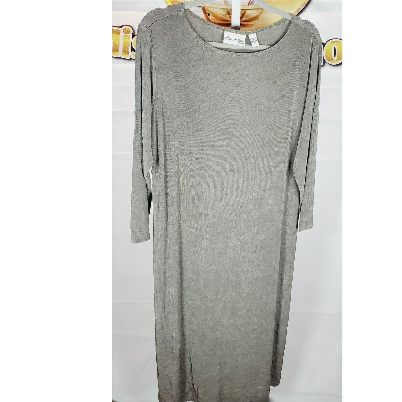 Chicos Private Edition by Chicos Gray Long Sleeve Midi Dress Size L Size L / US 10 / IT 46 - 1 Thumbnail