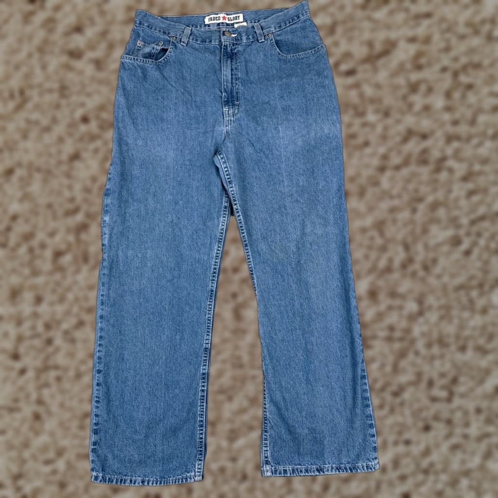 Faded Glory Faded Glory Jeans Women 14P Blue Denim Wide-Leg Relaxed Cotton High Rise 31x28 Jeans Vintage: No Size 36" / US 14 / IT 50 - 1 Thumbnail