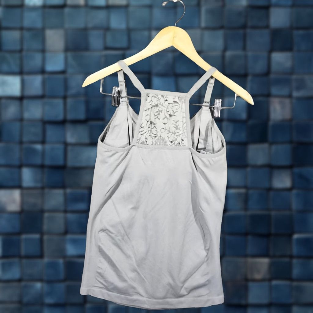 Vintage Workout Women's Tank Top Large Gray Lace Back Athleisure Cami Sleeveless Spandex Nylon Size L / US 10 / IT 46 - 1 Thumbnail