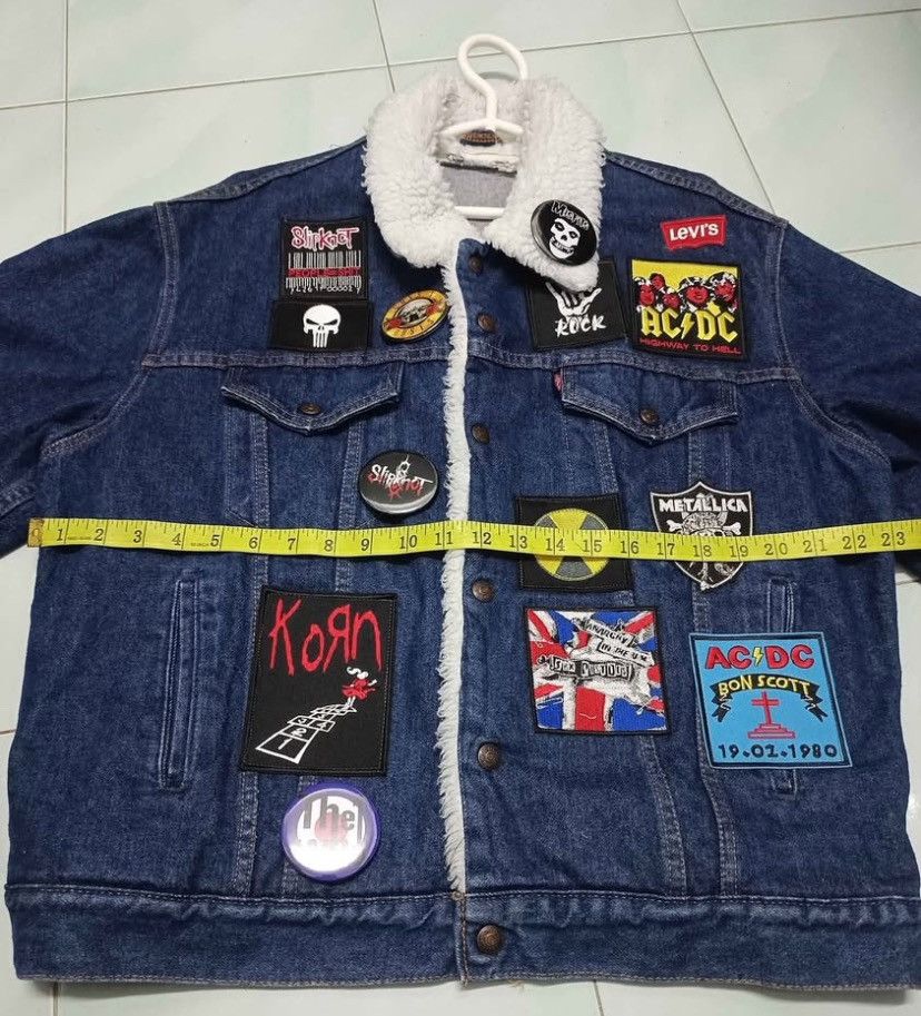 Vintage Levis Denim Jacket sherpa with heavy metal patches