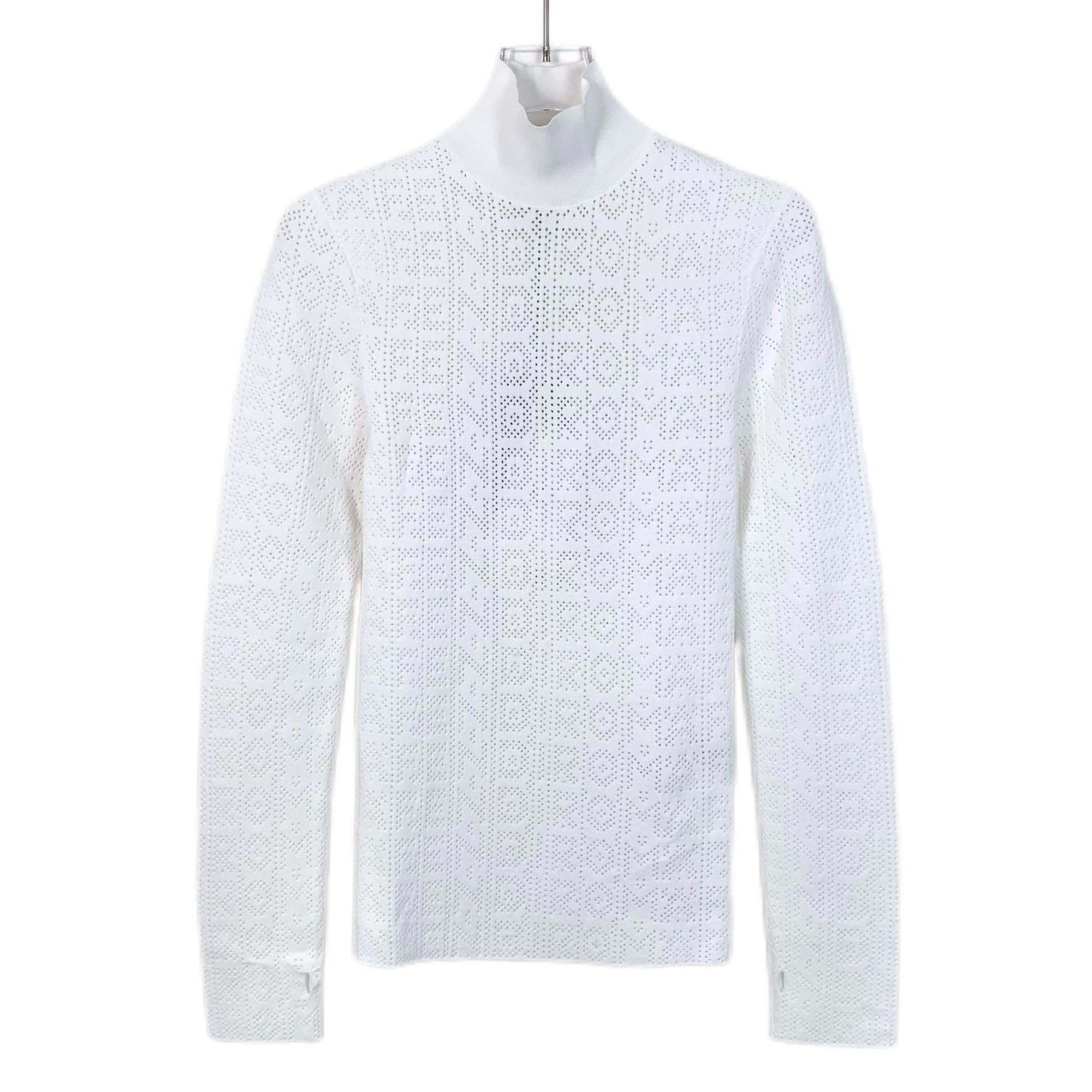 Fendi Fendi White Perforated Logo Long Sleeve Top High Collar Wome Size S / US 4 / IT 40 - 1 Thumbnail