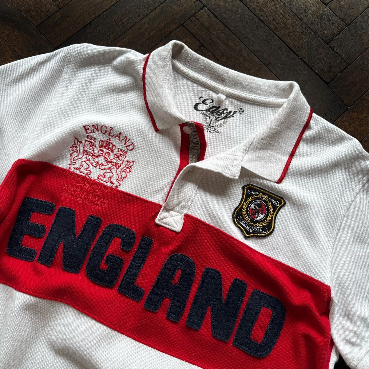 Designer England Easy Mens White Red Polo Shirt Embroidered Size US L / EU 52-54 / 3 - 4 Thumbnail