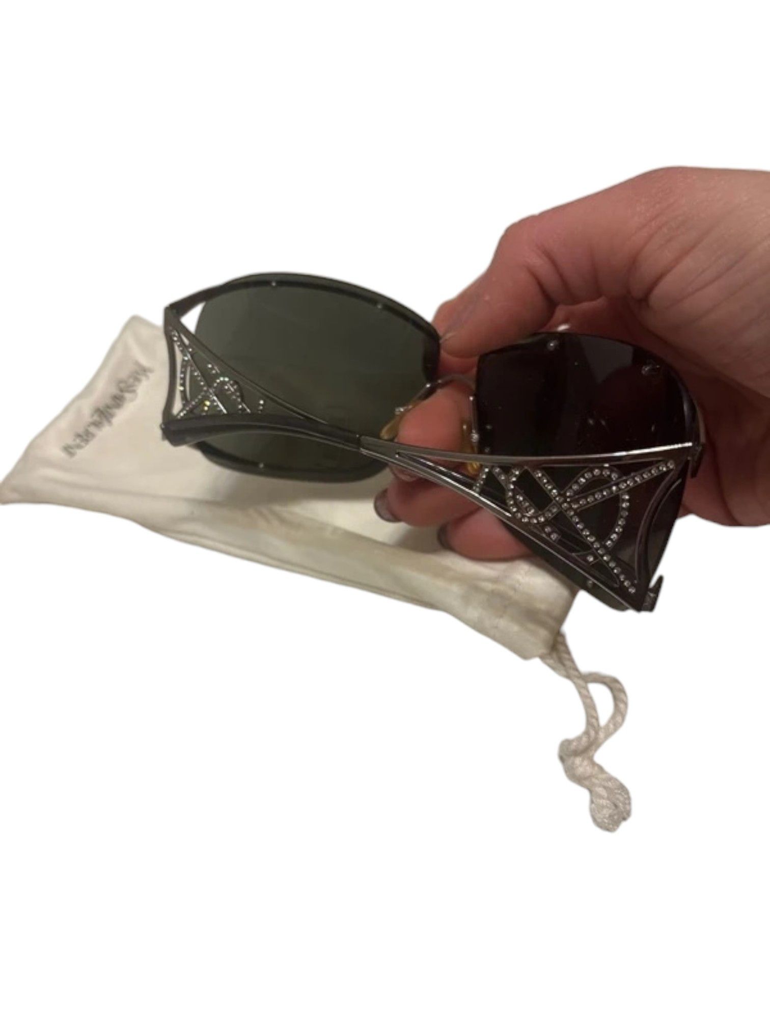Saint Laurent Paris Saint Laurent Shield Sunglasses Rhinestone Filigree Temples Size ONE SIZE - 4 Thumbnail