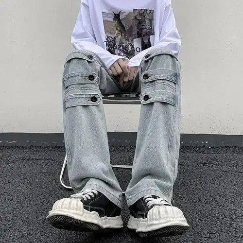 Japanese Brand Street Niche Style Zipper Leg Denim Cargo Pant Size US 28 / EU 44 - 2 Thumbnail