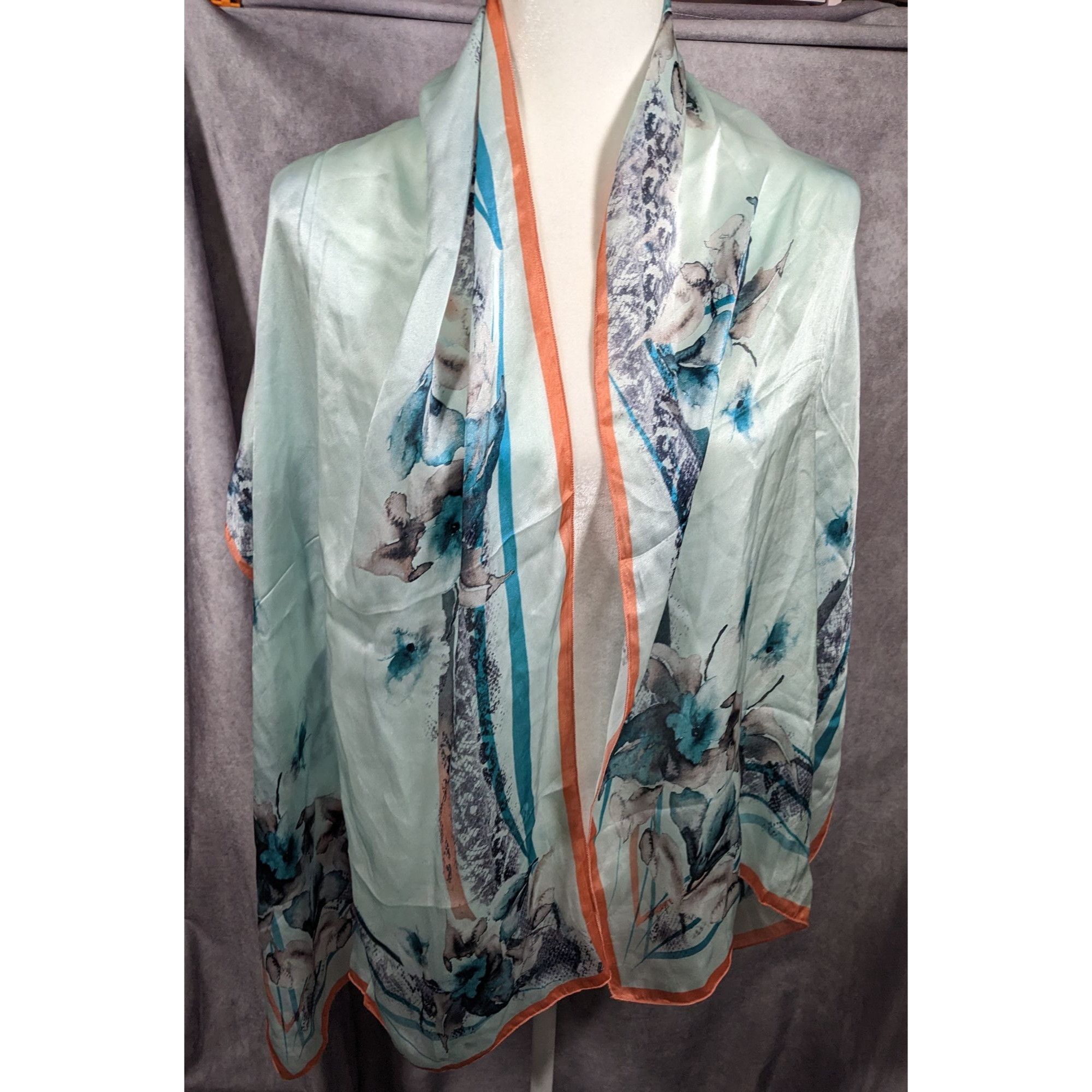 Other Diamantine Blue Floral Silky Lightweight Scarf Size ONE SIZE - 5 Thumbnail