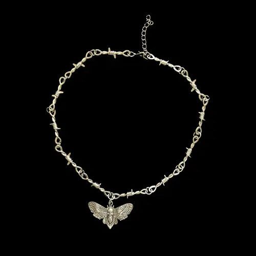 VIBE Chrome Necklace Spike Post Barb Wire Punk Butterfly Chain Size ONE SIZE - 6 Thumbnail
