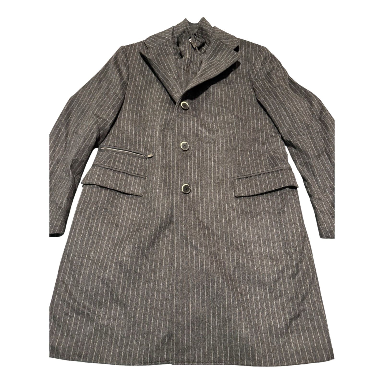 Corneliani Corneliani ID Italy Men Overcoat Pinstripe Wool Long Zip Bib 54R Grey XXX Wool Lining Regular Coat Mens Size US L / EU 52-54 / 3 - 5 Thumbnail