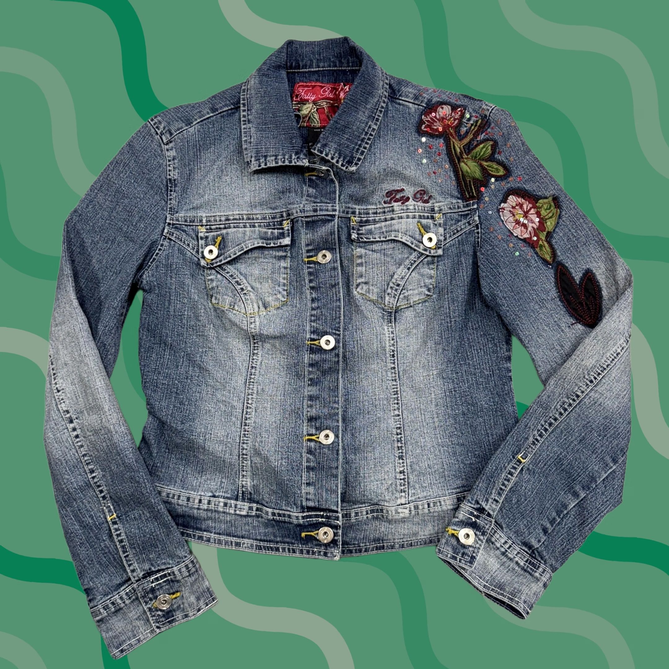 Fubu VINTAGE FUBU Jacket Womens M Denim Floral Embroidered Sequin Y2K Size M / US 6-8 / IT 42-44 - 1 Thumbnail