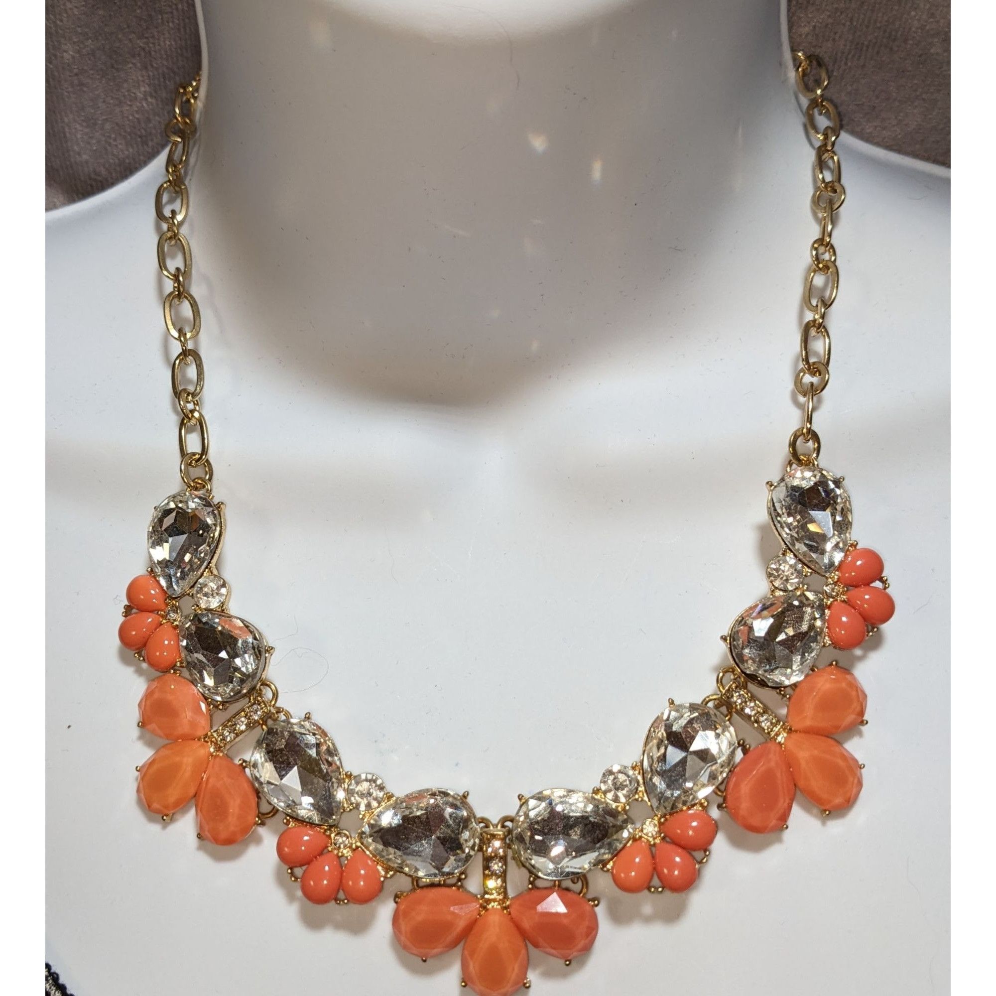 Other Y2K Glam Clear & Orange Teardrop Statement Necklace Size ONE SIZE - 1 Thumbnail