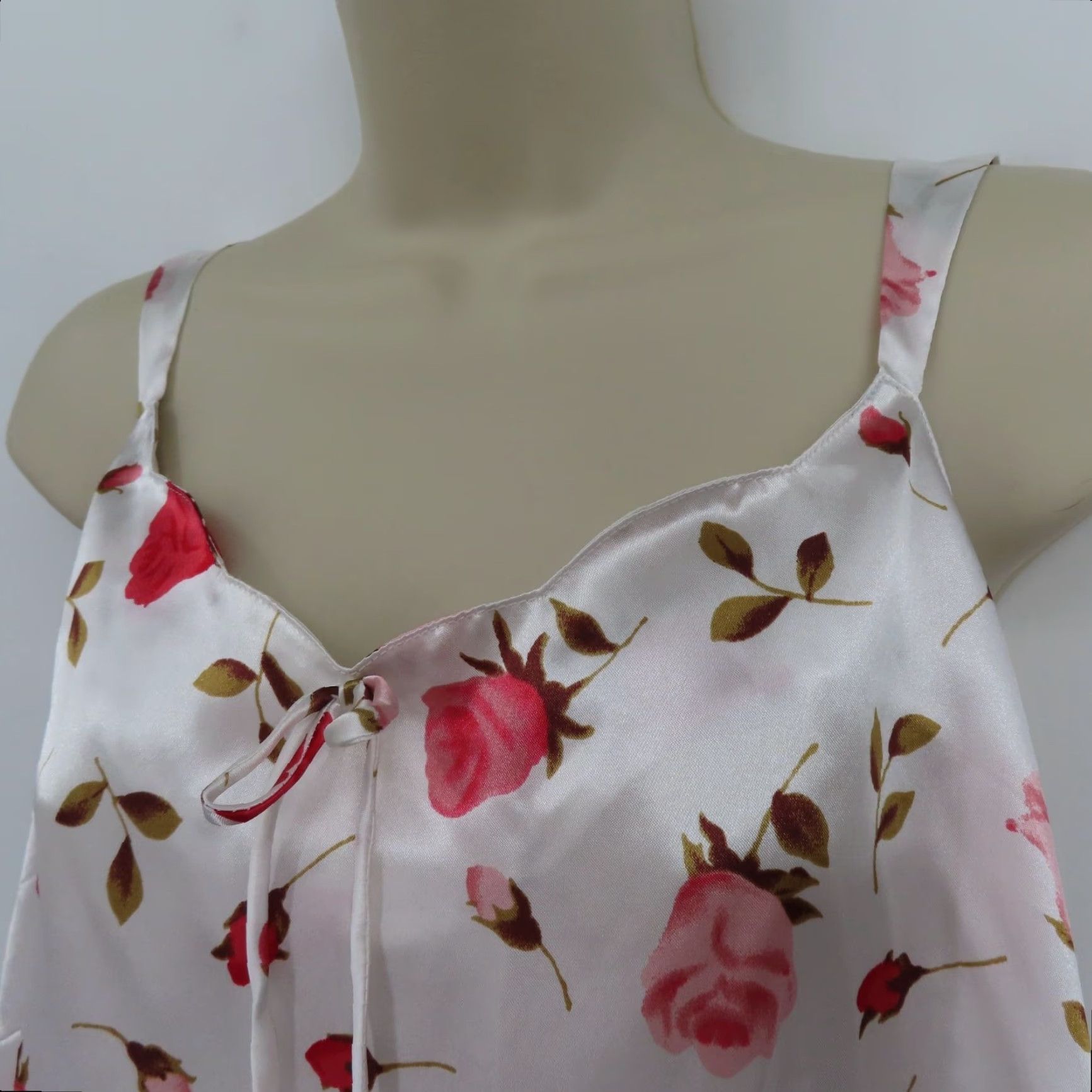Vintage Cacique Gown Women 18/20 Sleeveless Pink Rose Flower Floral Scallop Nightgown Dress Size XXL / US 16-18 / IT 52-54 - 4 Thumbnail