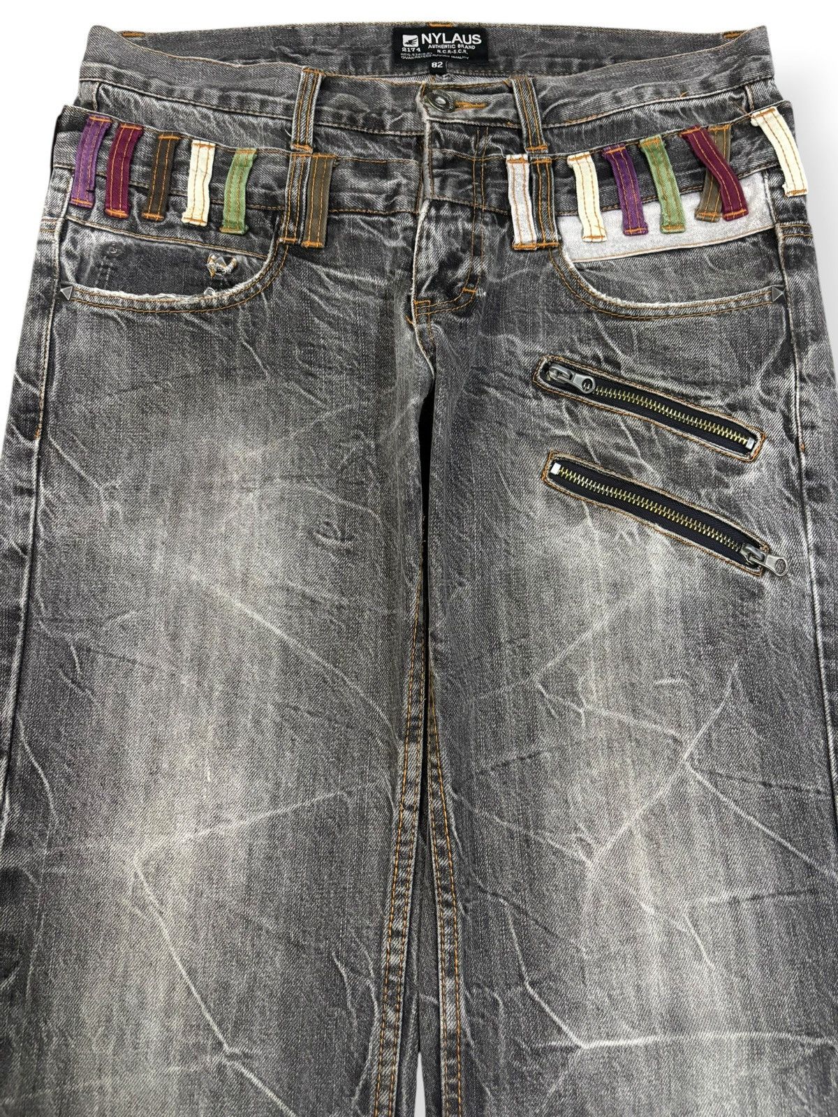 Hysteric Glamour Vintage Nylaus Double Waist Studded Cracked Wash Punk Jeans Size US 33 - 3 Thumbnail