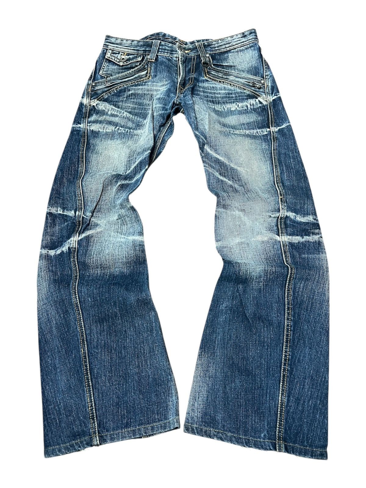 Tornado Mart Nicole Club For Men Fade Out Whiskered Flared Jeans Size US 32 / EU 48 - 2 Thumbnail