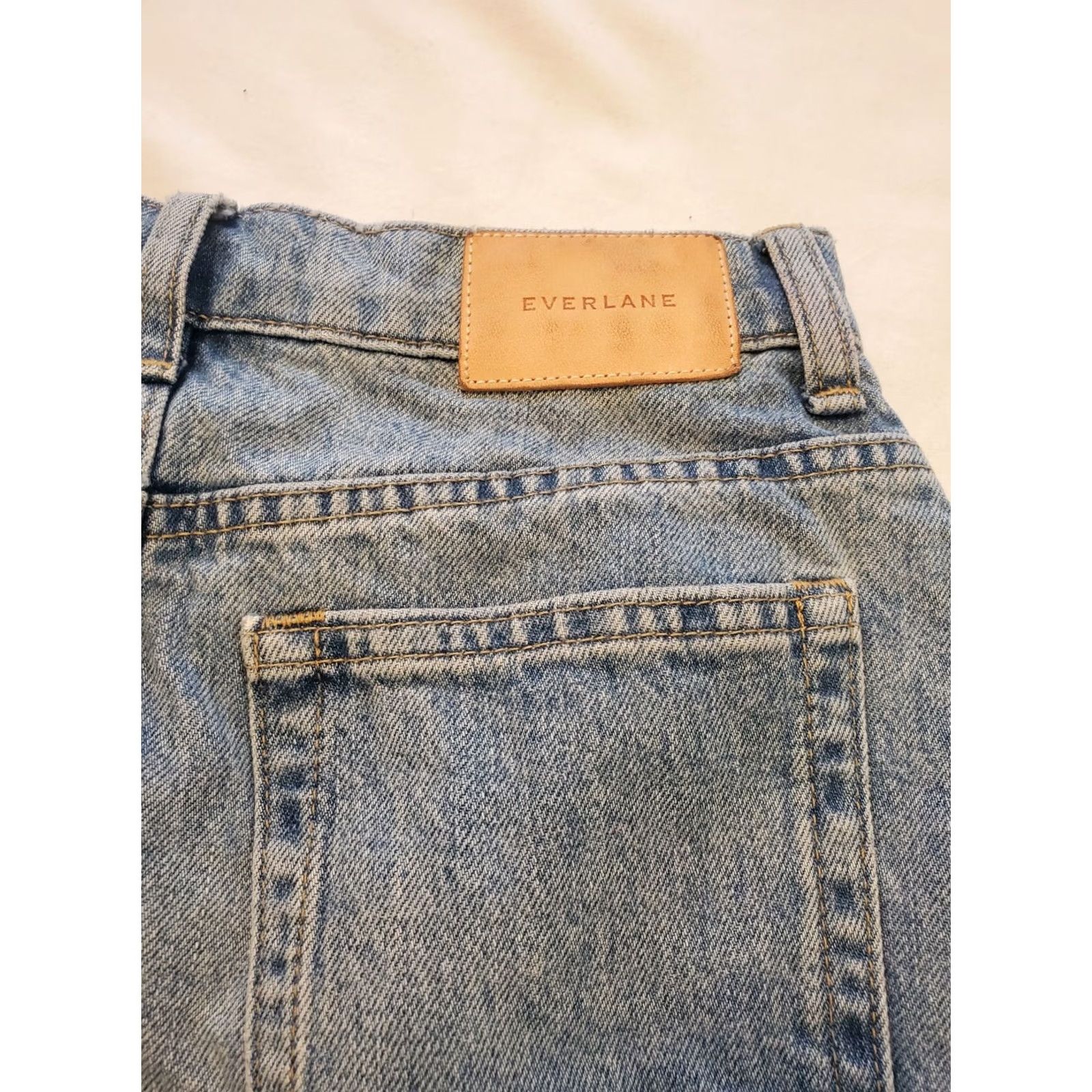Everlane Everlane Denim Mini Skirt Size 23 Small Light Wash Distressed Reconstructed Rock Size 40" / US 18 - 6 Thumbnail