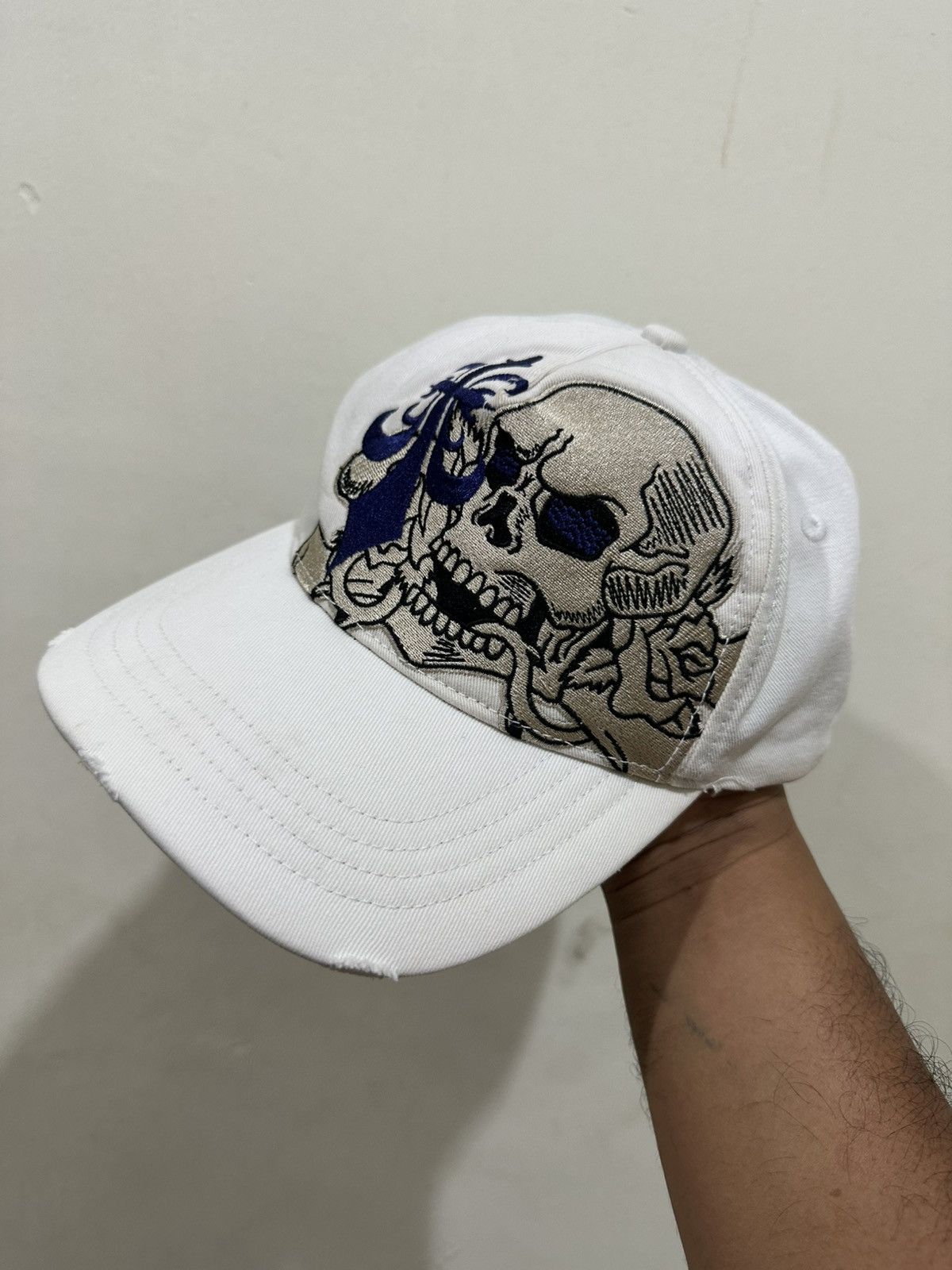 Christian Audigier × Ed Hardy × Vintage VTG Distress SKULL Embroid Punk Carbon Brand Baseball Hat Size ONE SIZE - 1 Thumbnail