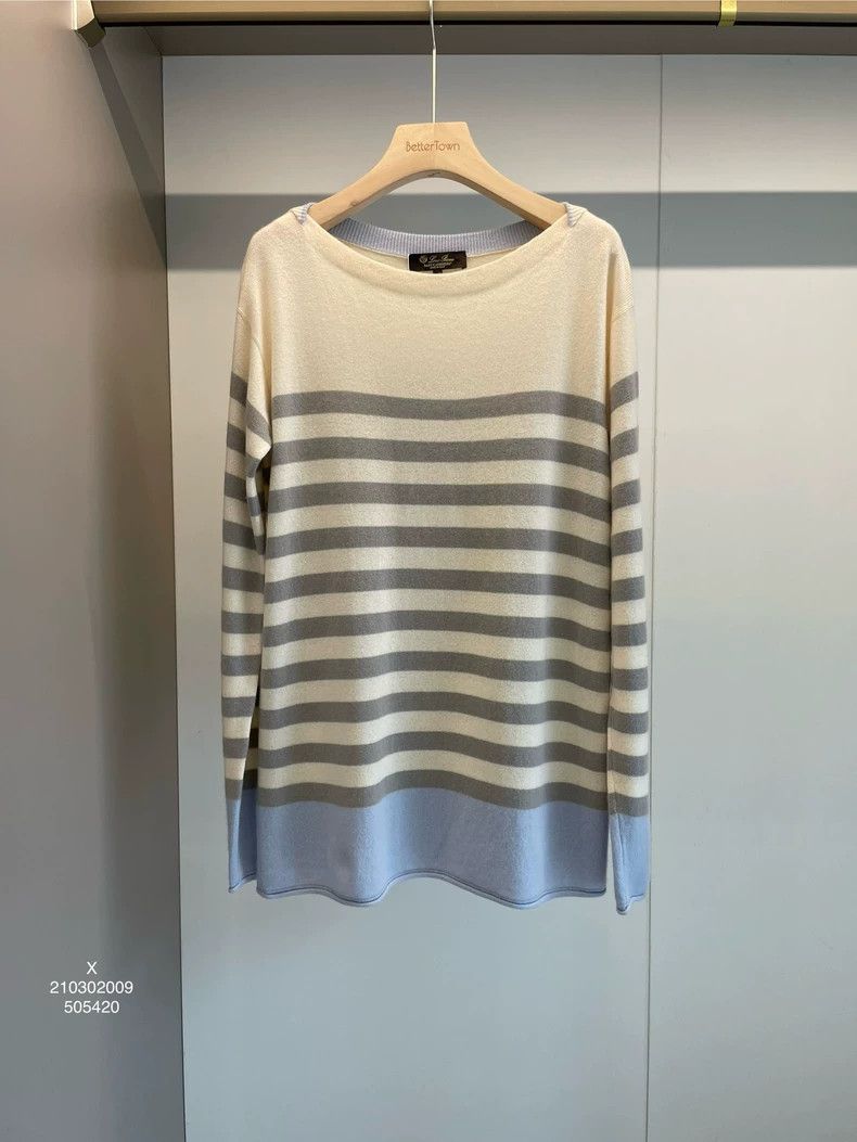 Loro Piana LORO PIANA Blue gray striped cashmere sweater Size L / US 10 / IT 46 - 1 Thumbnail