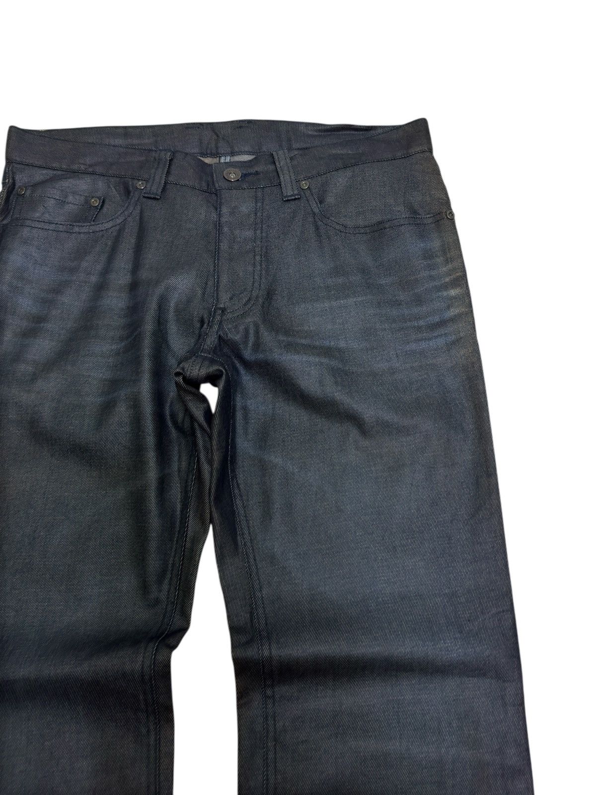 Vintage Flare Comme Ça Men Waxed Black Jeans Coated Back Faded Marks Size US 31 - 5 Thumbnail