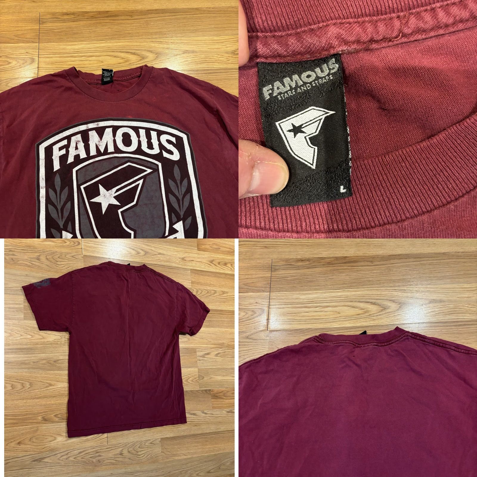 Vintage VINTAGE Famous Stars & Straps Since 99 Burgundy Maroon Red T Shirt Mens Size L Size US L / EU 52-54 / 3 - 8 Thumbnail