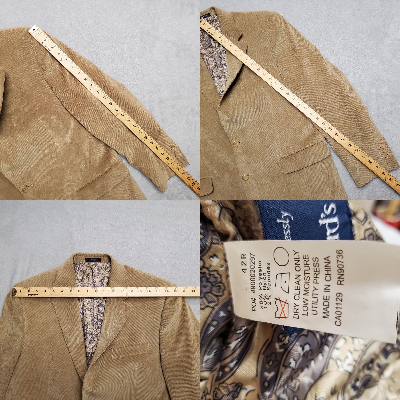 Ralph Lauren VINTAGE Ralph Lauren Blazer Mens 42R Brown Corduroy Polyester Nylon Blend Sports Jacket Size 42R - 9 Thumbnail