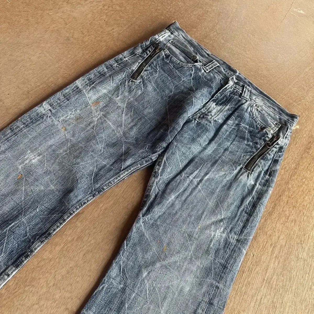 If Six Was Nine SICKS‼️STORM WASH⚡️VINTAGE JAPANESE JEANS SKULLS DENIM PANTS Size US 32 / EU 48 - 3 Thumbnail